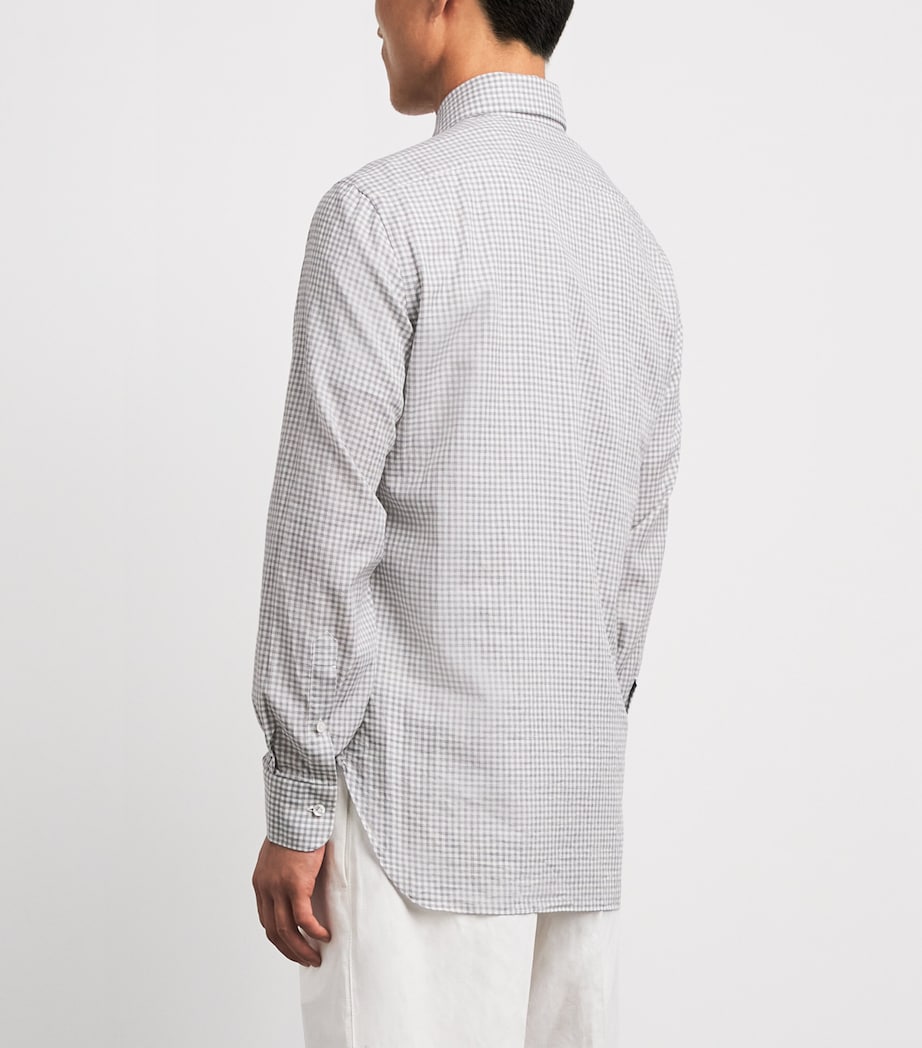 Barba Napoli Mens Cotton Washed Check Shirt Grey Image 5