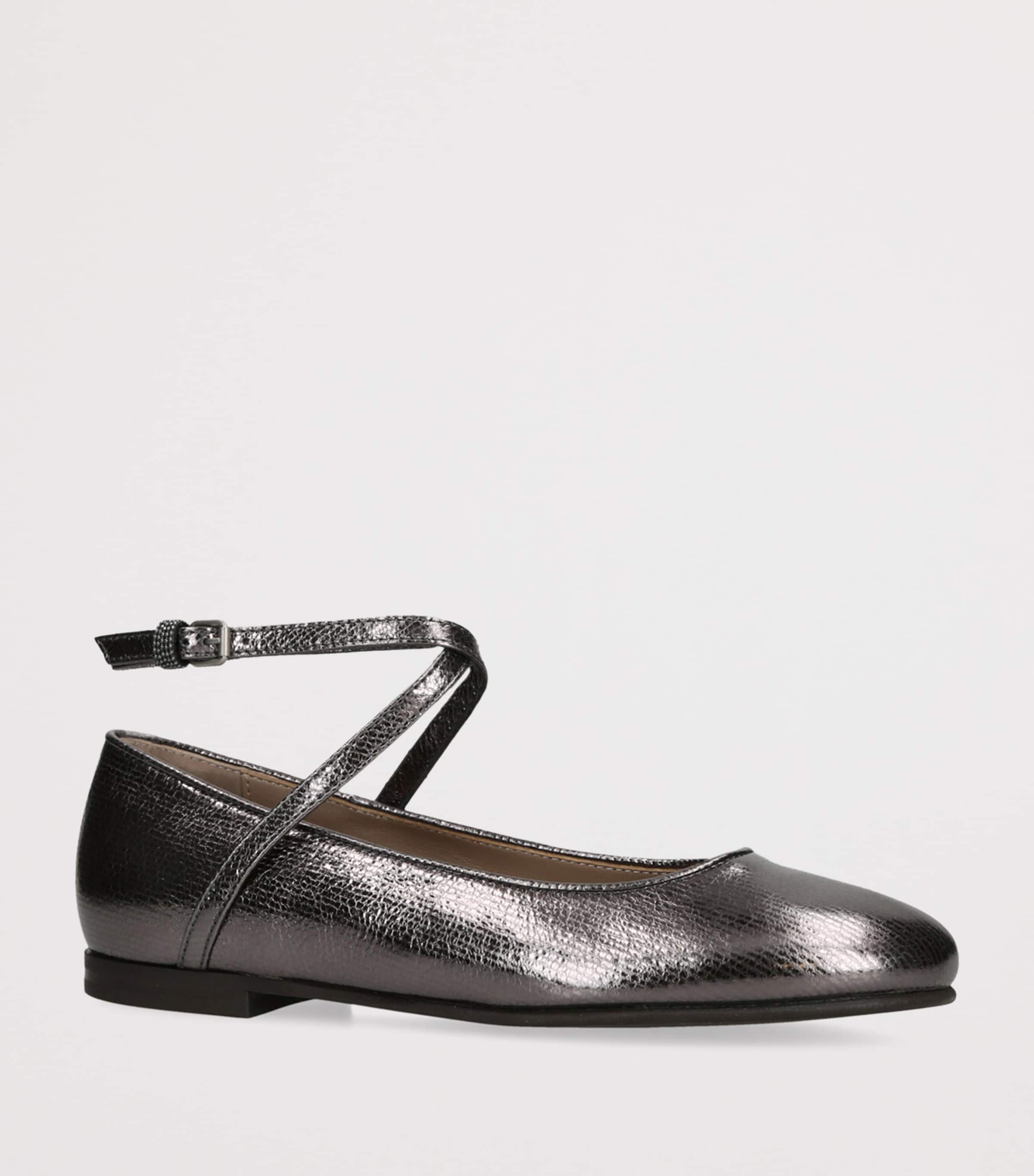 Brunello Cucinelli Leather Metallic Ballet Flats Pewter Image 3
