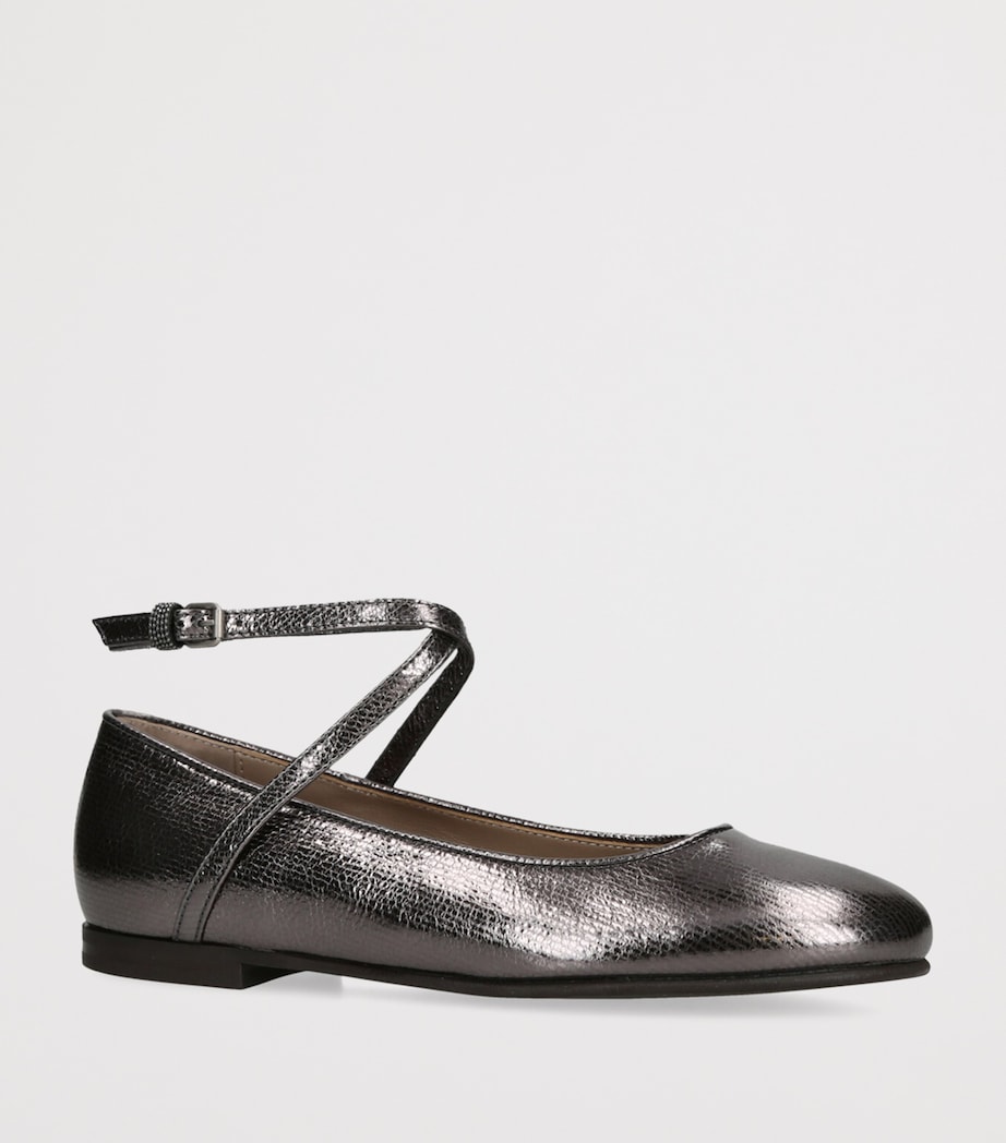 Leather Metallic Ballet Flats PEWTER Image 3
