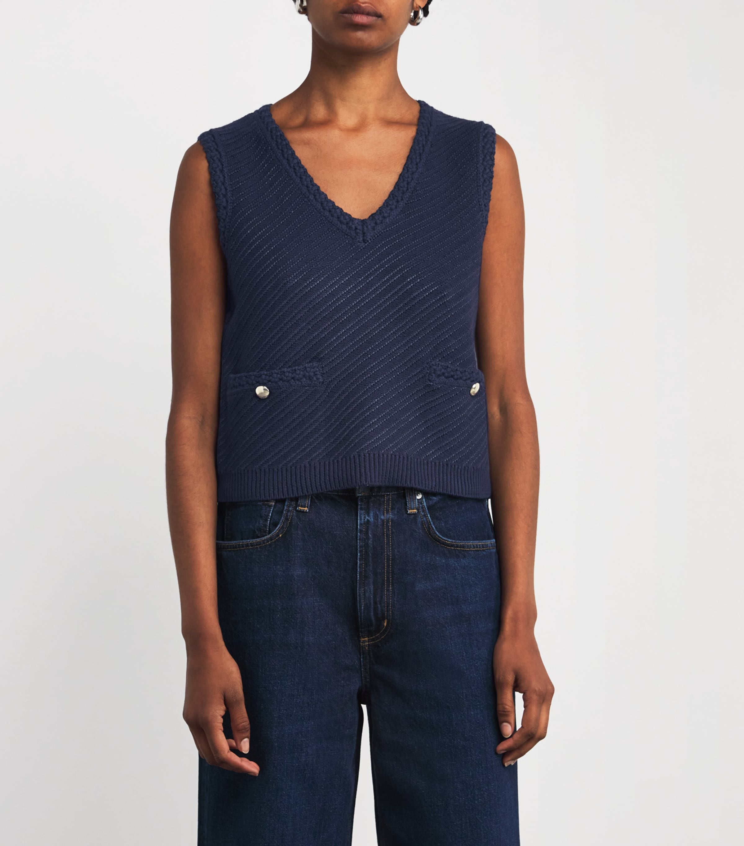 Cotton-Blend V-Neck Claire Vest INDGO Image 3