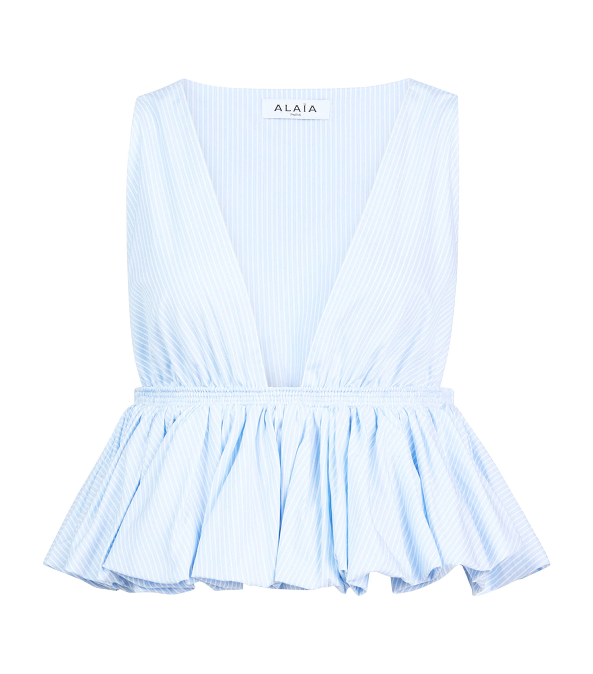 Alaïa Cotton Poplin Peplum Top In Blue