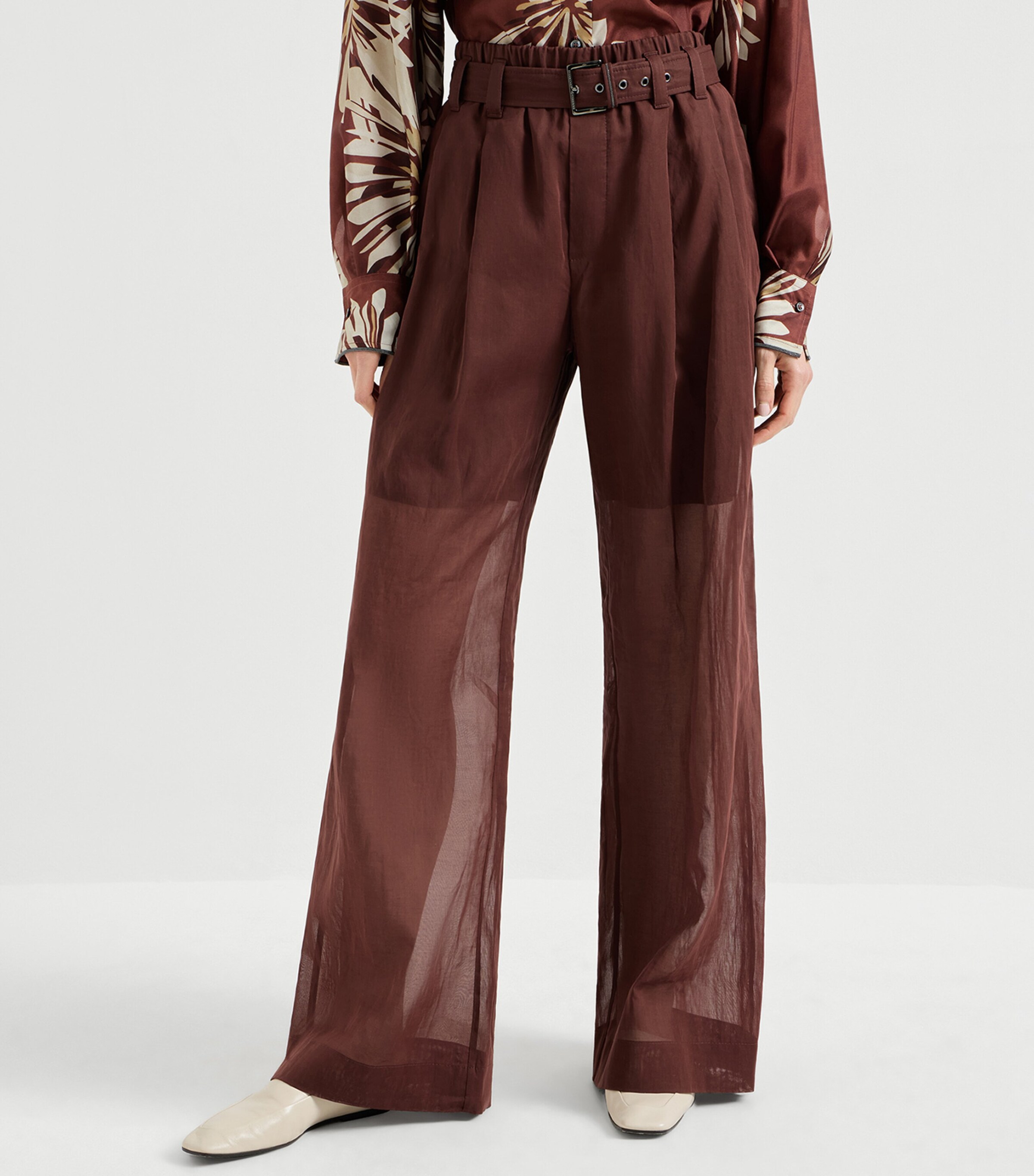 Brunello Cucinelli Womens Cotton Organza Belted Trousers Image 3