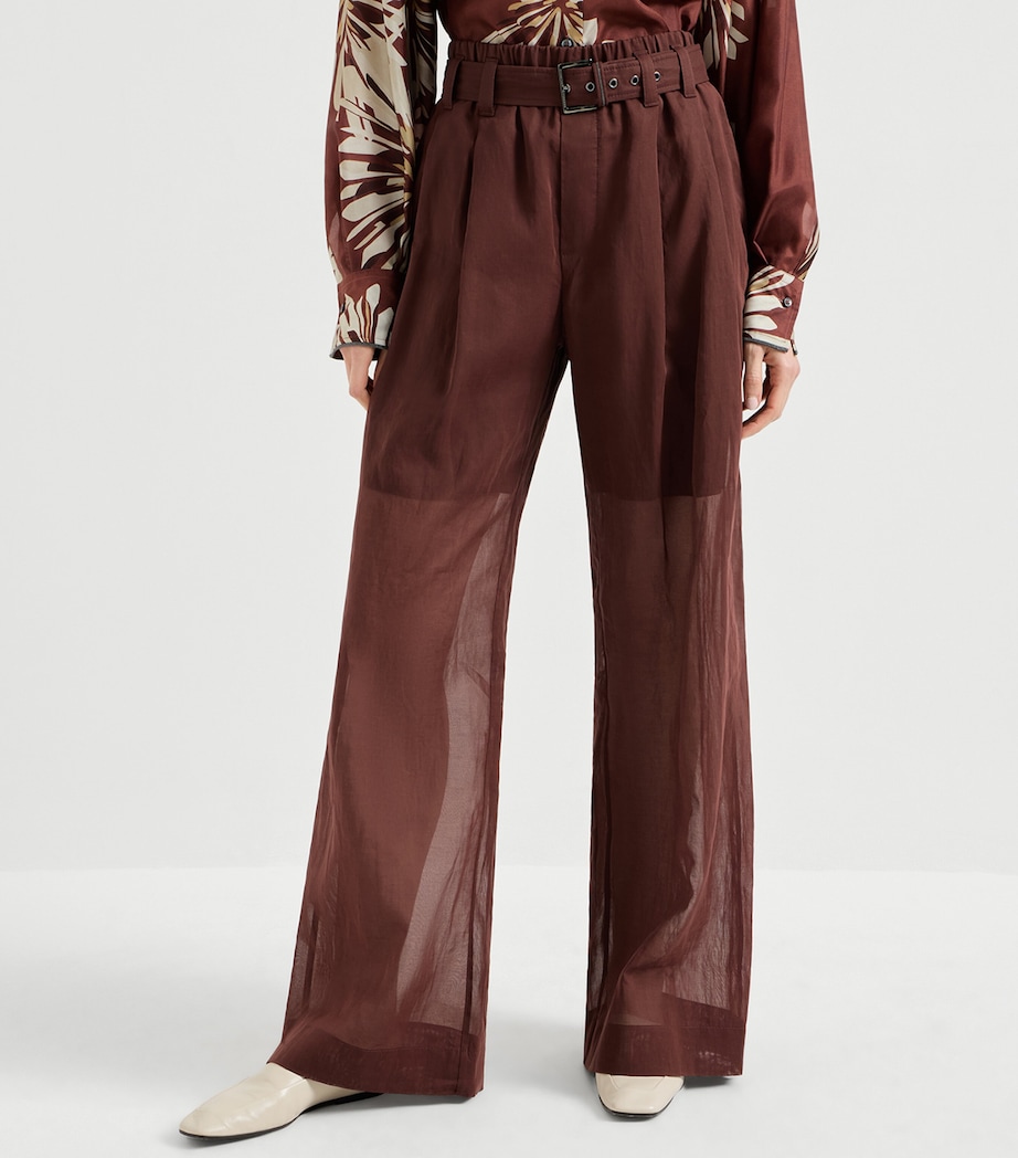 Brunello Cucinelli Womens Cotton Organza Belted Trousers Image 3