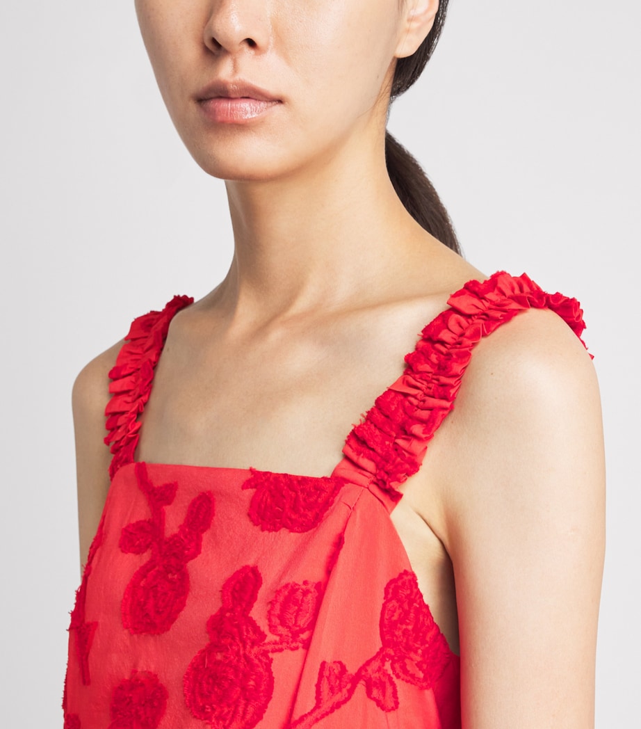 GANNI Womens Floral Bubble-Hem Midi Dress Fiery Red Image 3