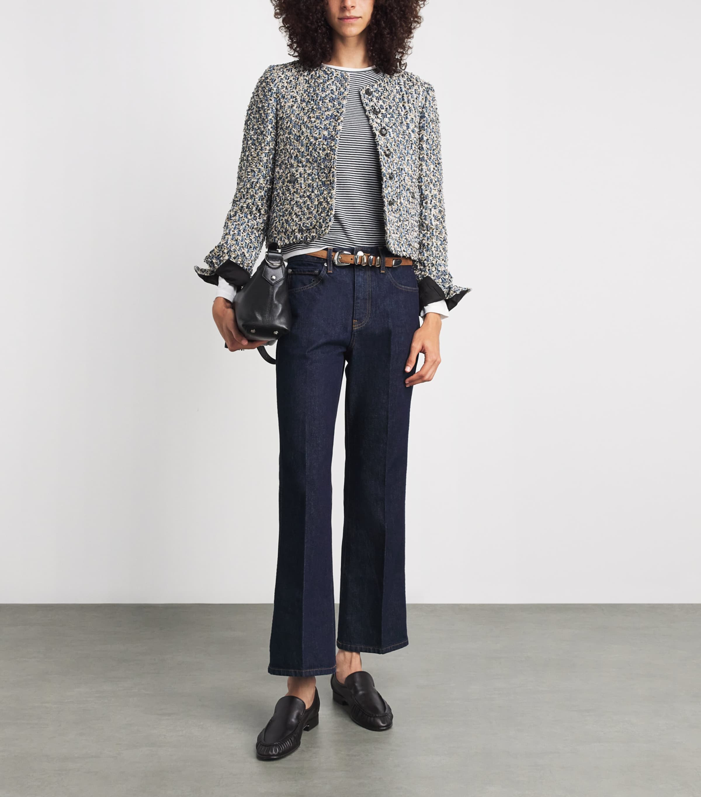 ME+EM Womens Tweed Cropped Jacket Blue Multi Image 2