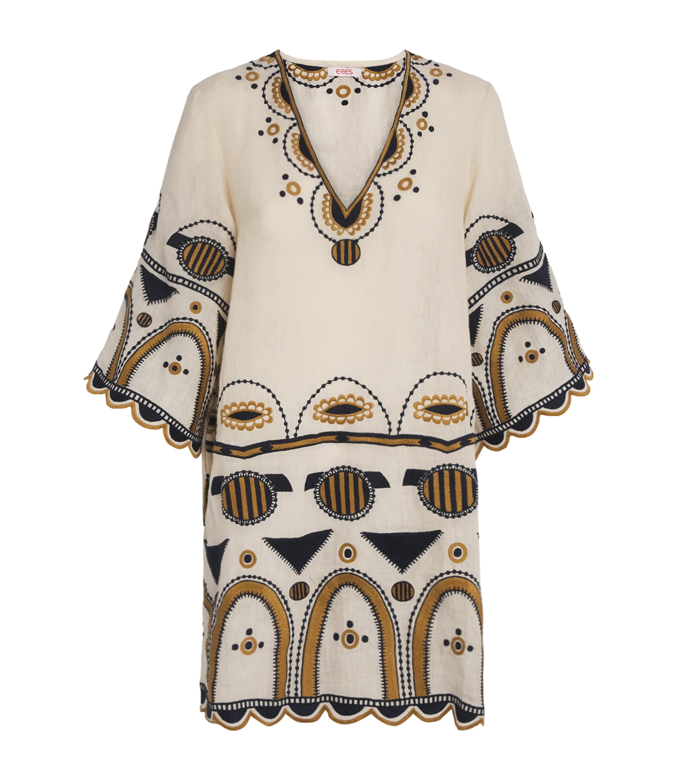 Eres Medaillon Embroidered Linen-gauze Mini Dress In Neutral