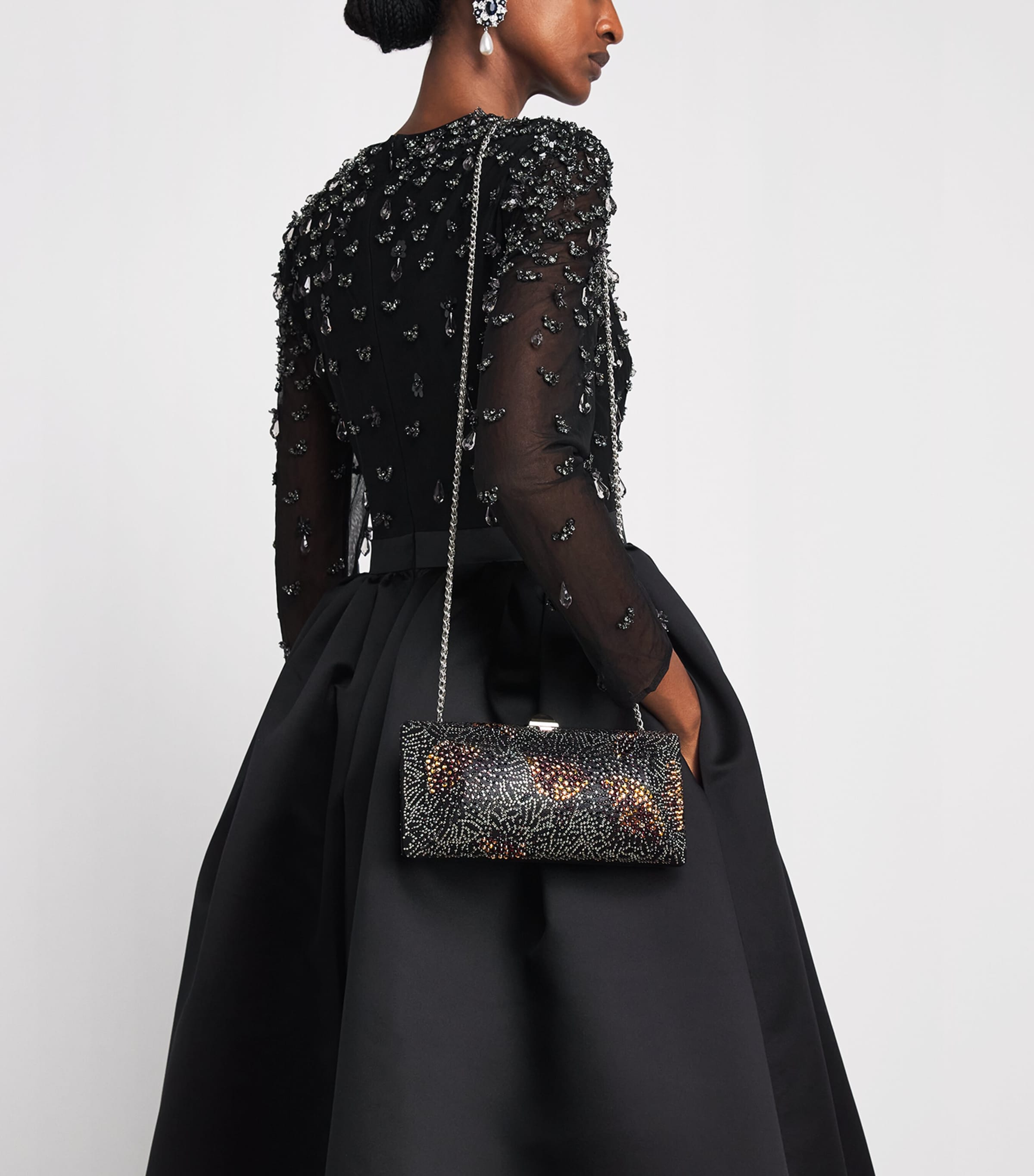 Rodo Suede-Effect Embellished Clutch Bag Black Image 4