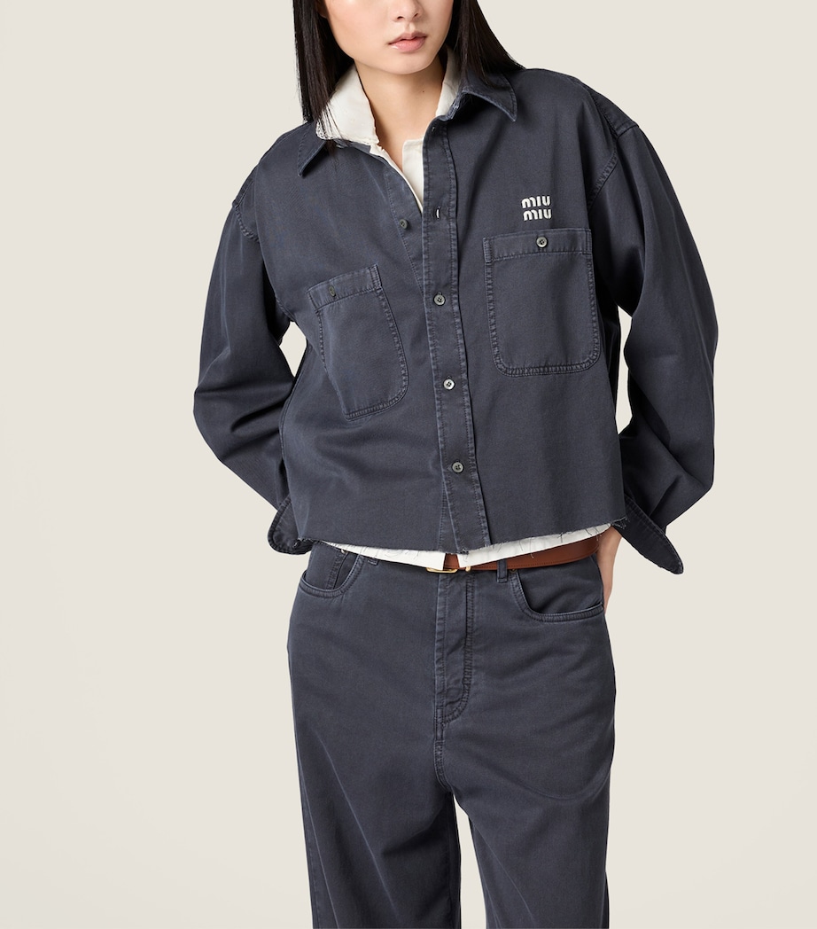 Miu Miu Womens Denim Distressed Logo Shirt Image 2