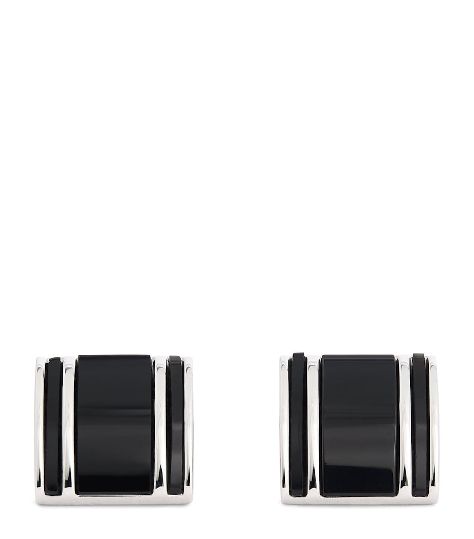 White Bronze-Plated Square Onyx Cufflinks BLACK Image 1