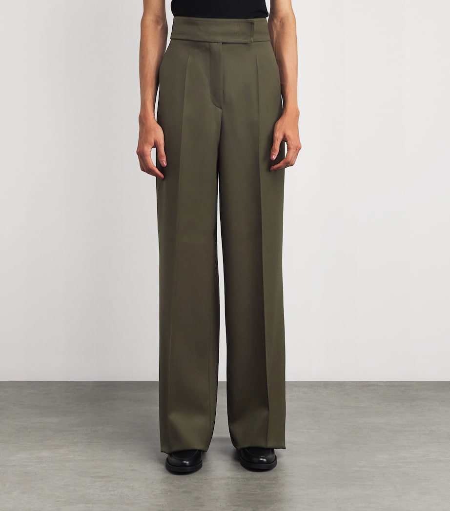 Cotton Wide-Leg Trousers MOSS GREEN Image 3