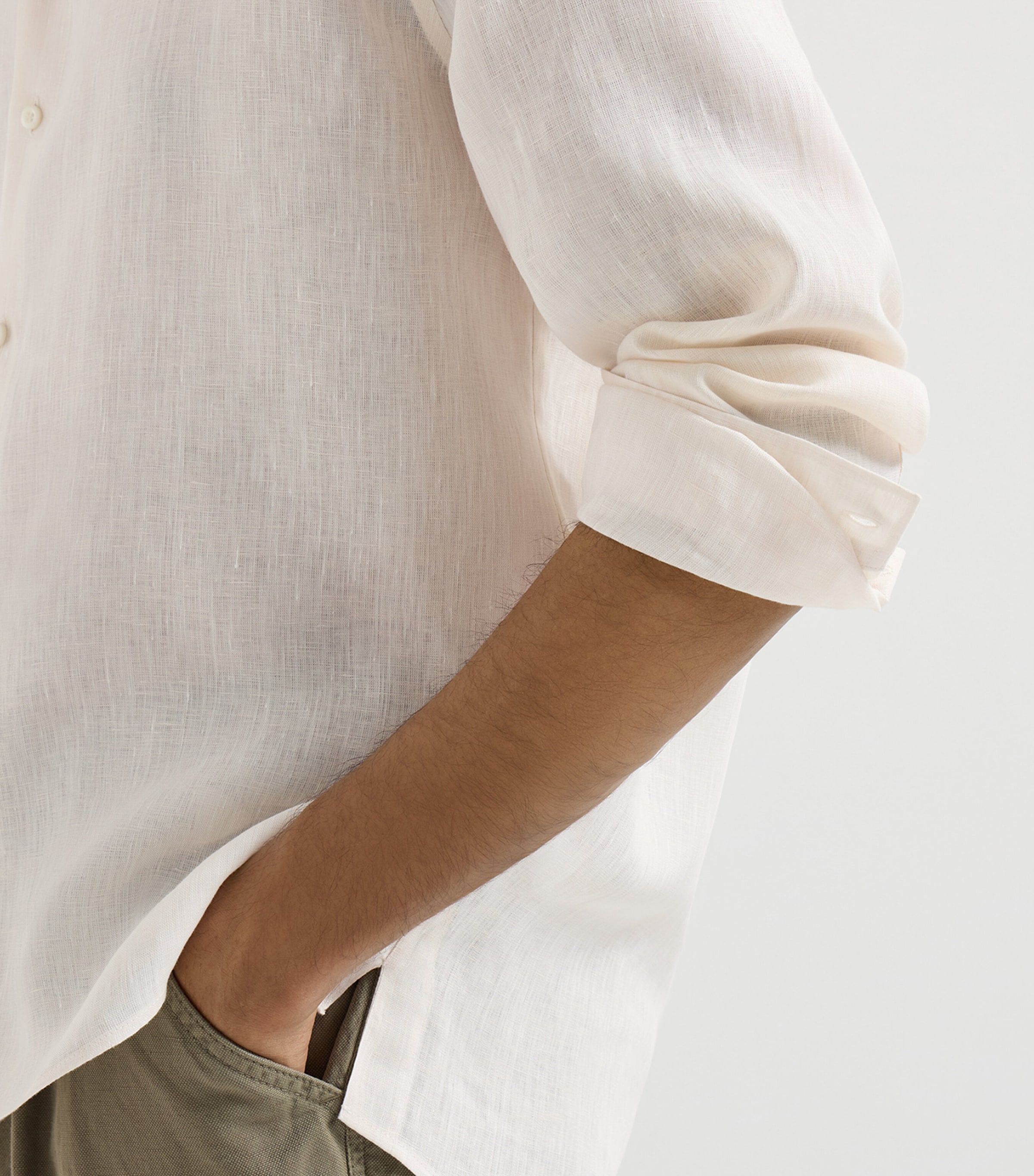 Brunello Cucinelli Mens Linen Mandarin Collar Shirt Image 6