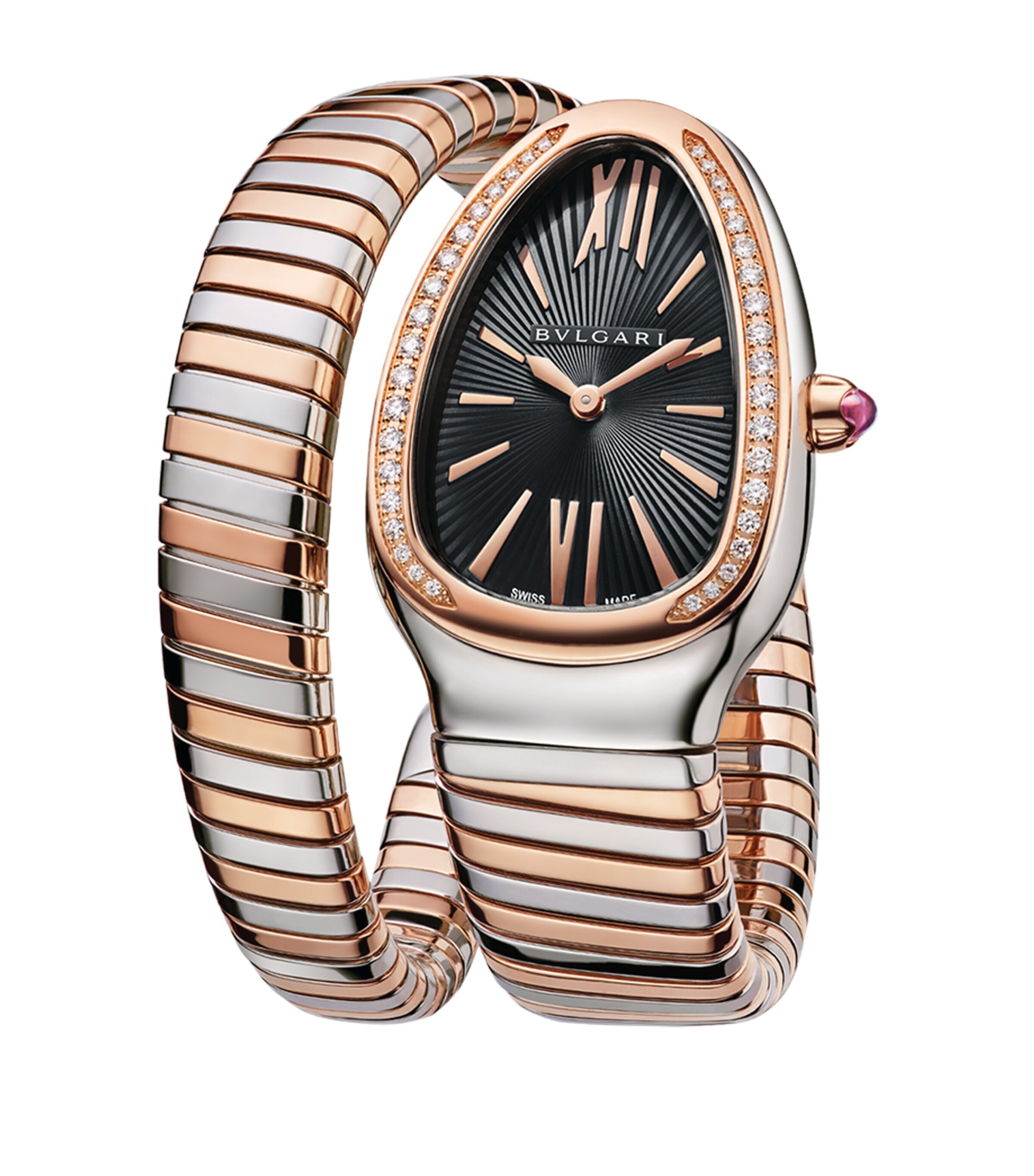 Bvlgari Stainless Steel, Rose Gold and Diamond Serpenti Tubogas Watch 35mm Black Image 3