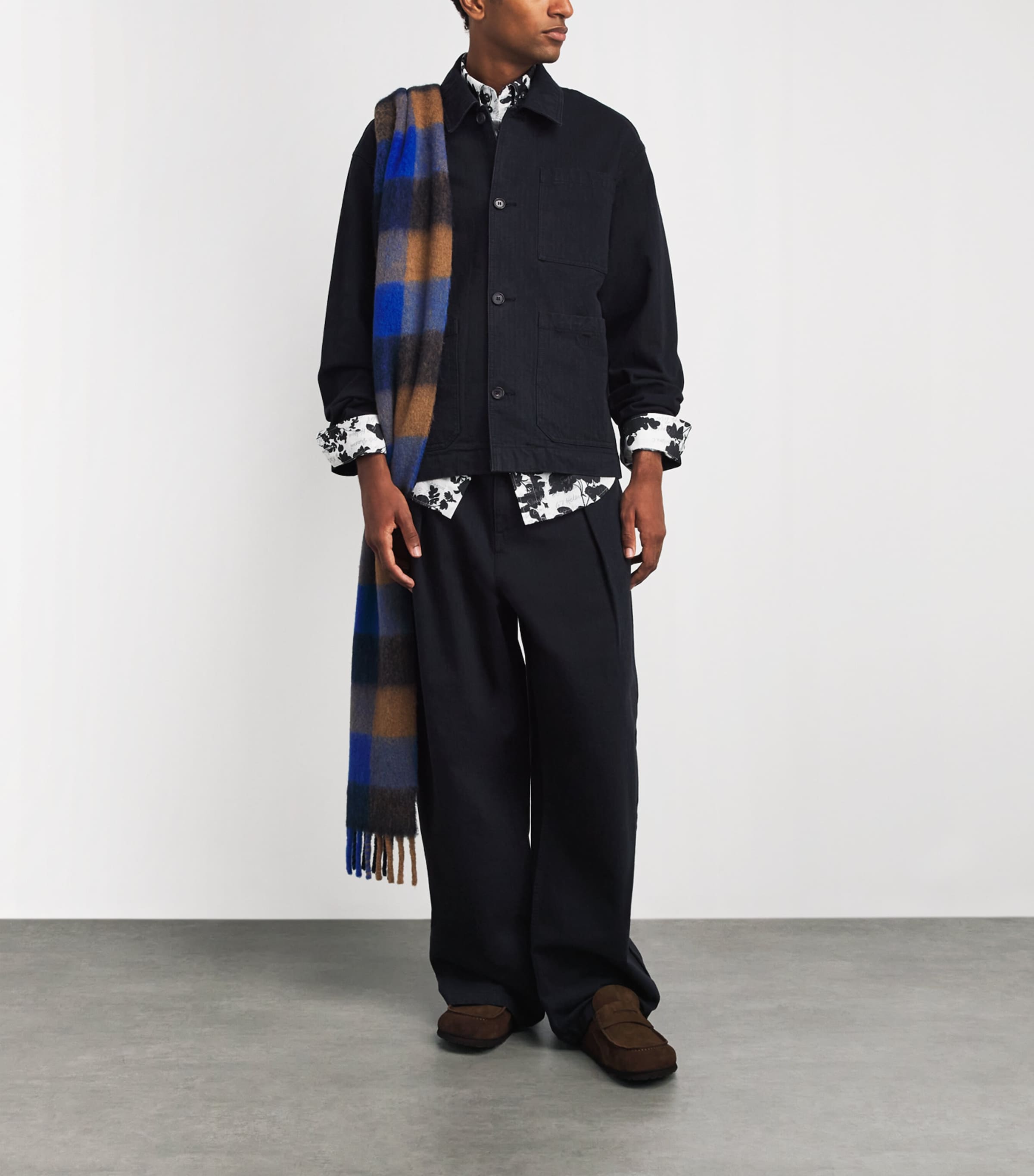 JW Anderson Mens Oversized Cotton Herringbone Shirt Black Image 2
