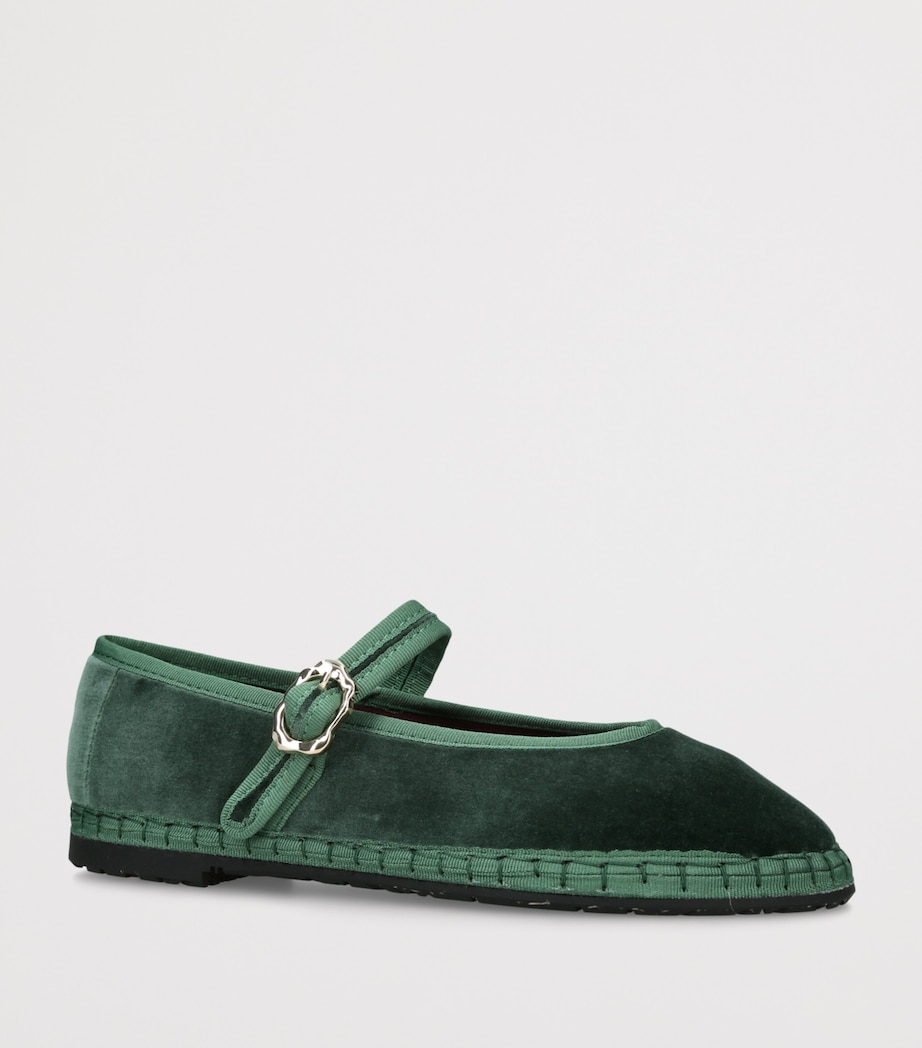 Flabelus Velvet Pierre Mary Janes Dark Green Image 2