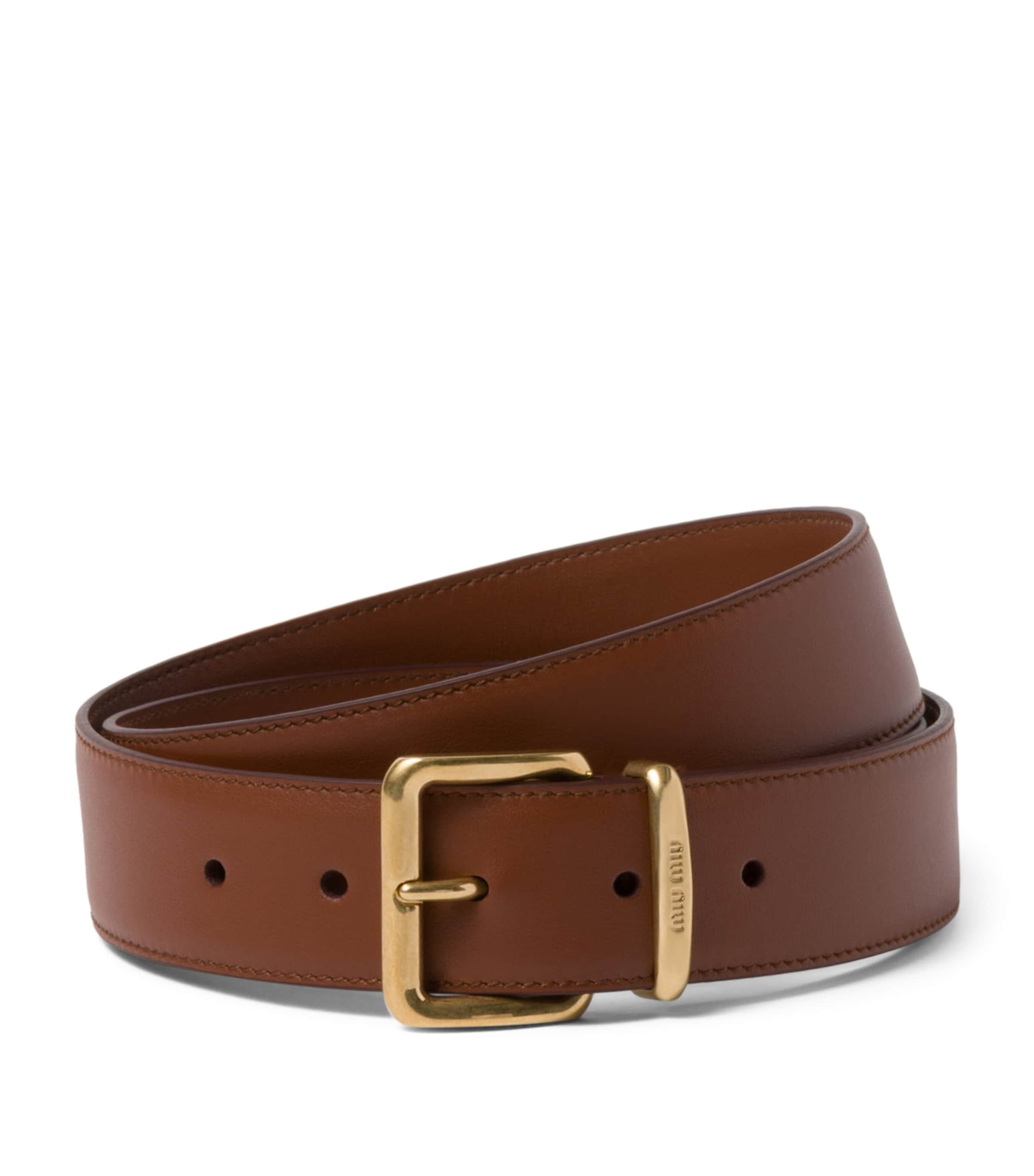 Luxury Coffee Bean Brown Leather Belt with Brass Buckle by Miu Miu Miu Miu Leather Belt | Saks Fifth Avenue main image 2