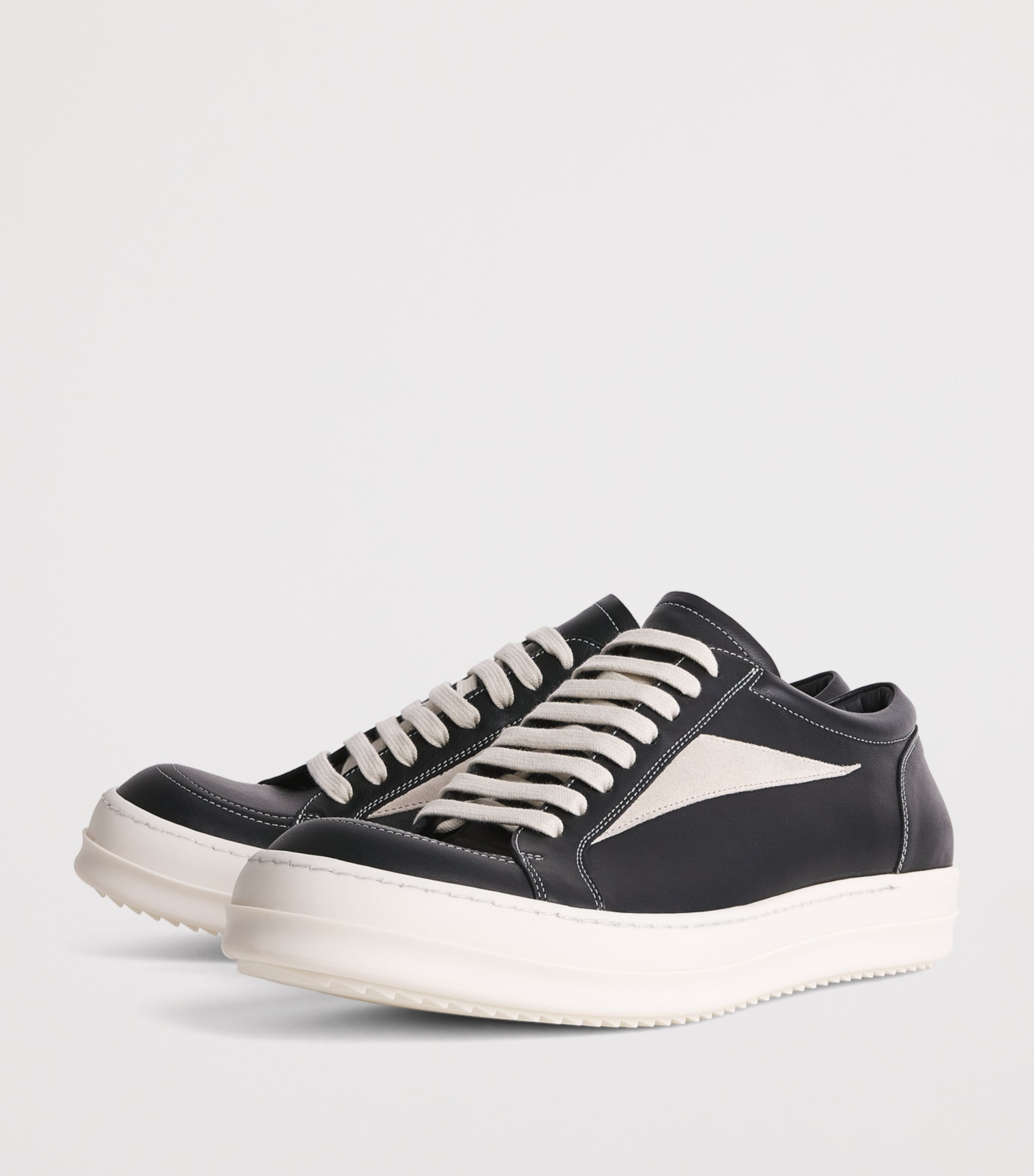Rick Owens Leather Vintage Sneakers Black/milk Image 3
