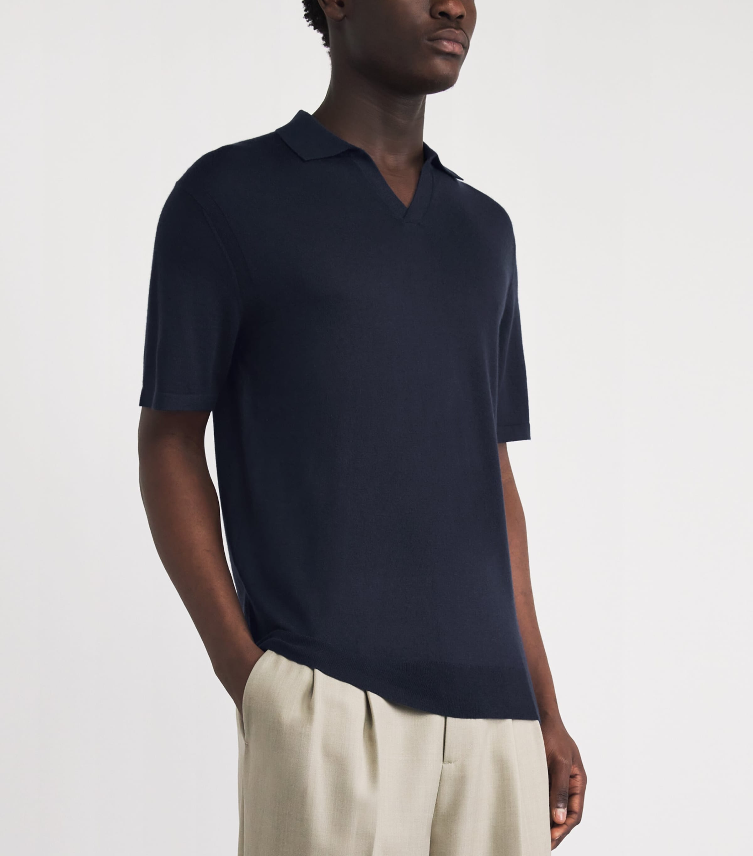 N.Peal Mens Cashmere-Silk Padstow Polo Shirt Indigo Blue Image 4