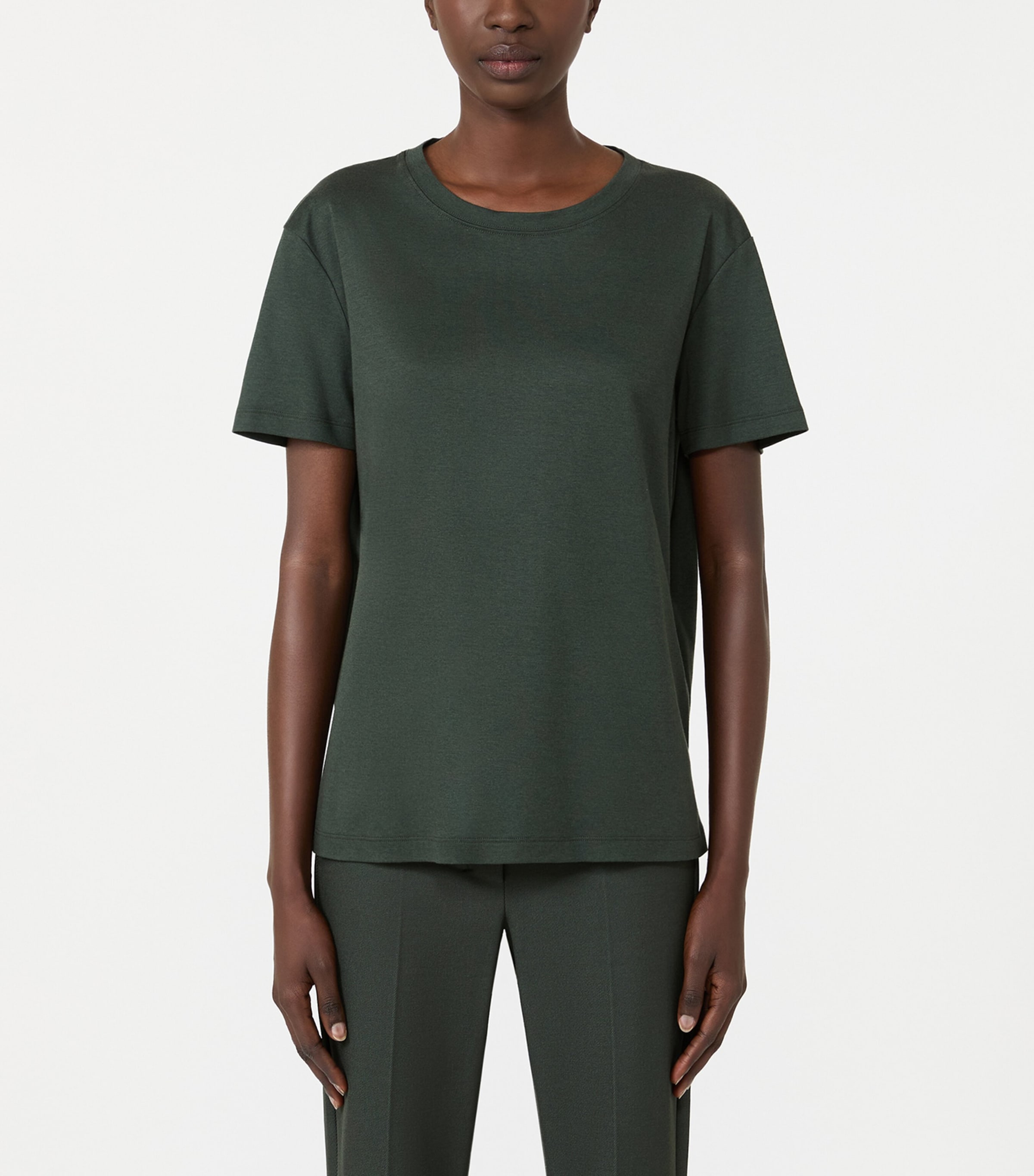 Max Mara Womens Stretch-Cotton T-Shirt Dark Green Image 3