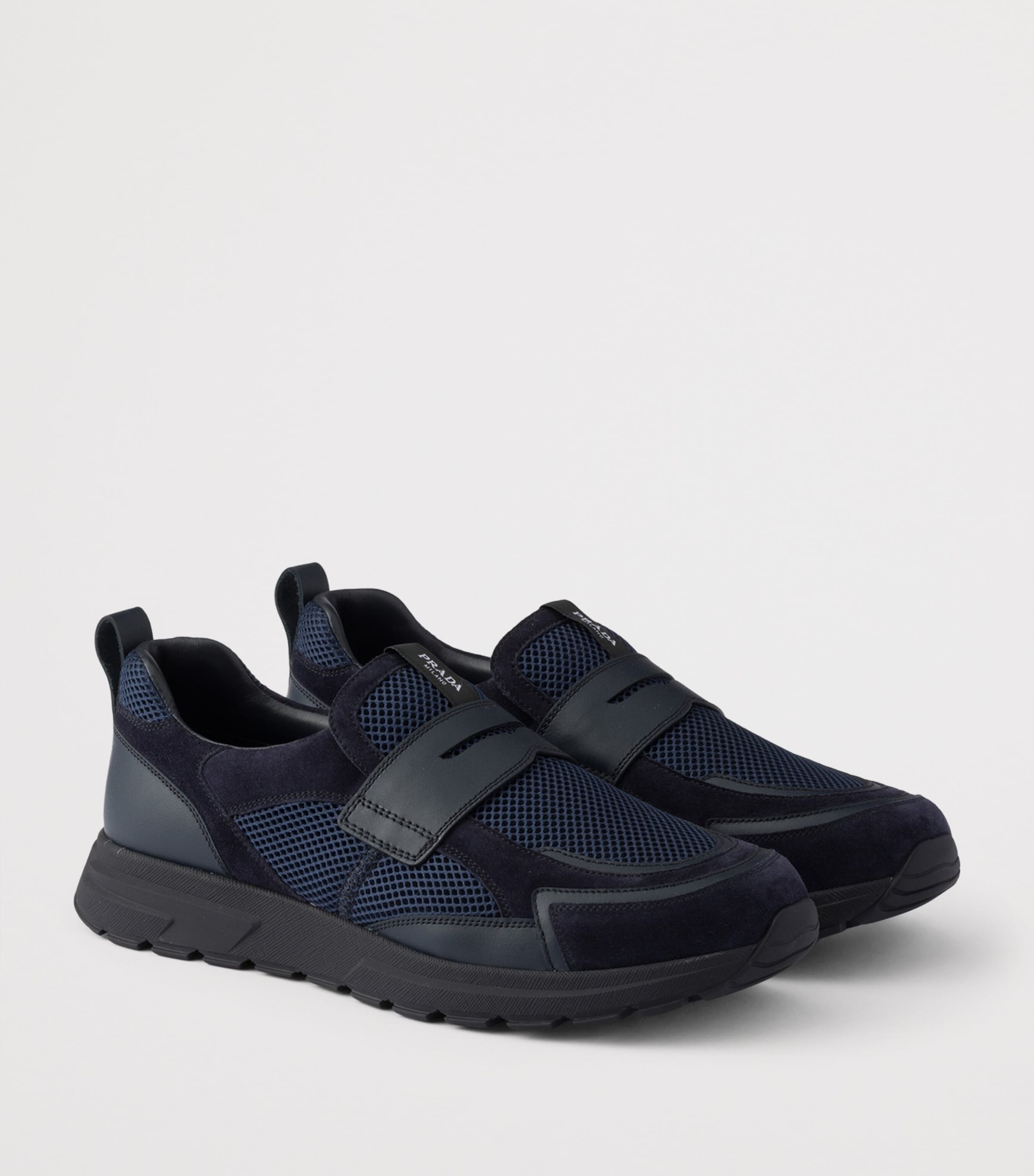 Prada Leather-Mesh Sneakers Blue Image 3