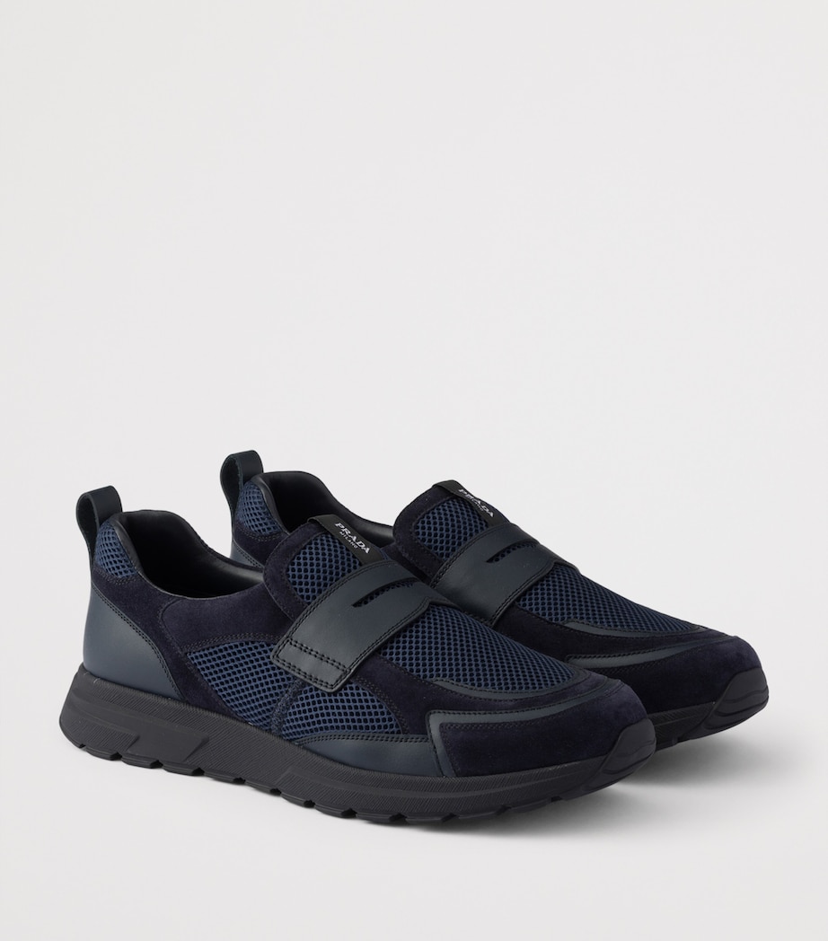 Prada Leather-Mesh Sneakers Blue Image 3