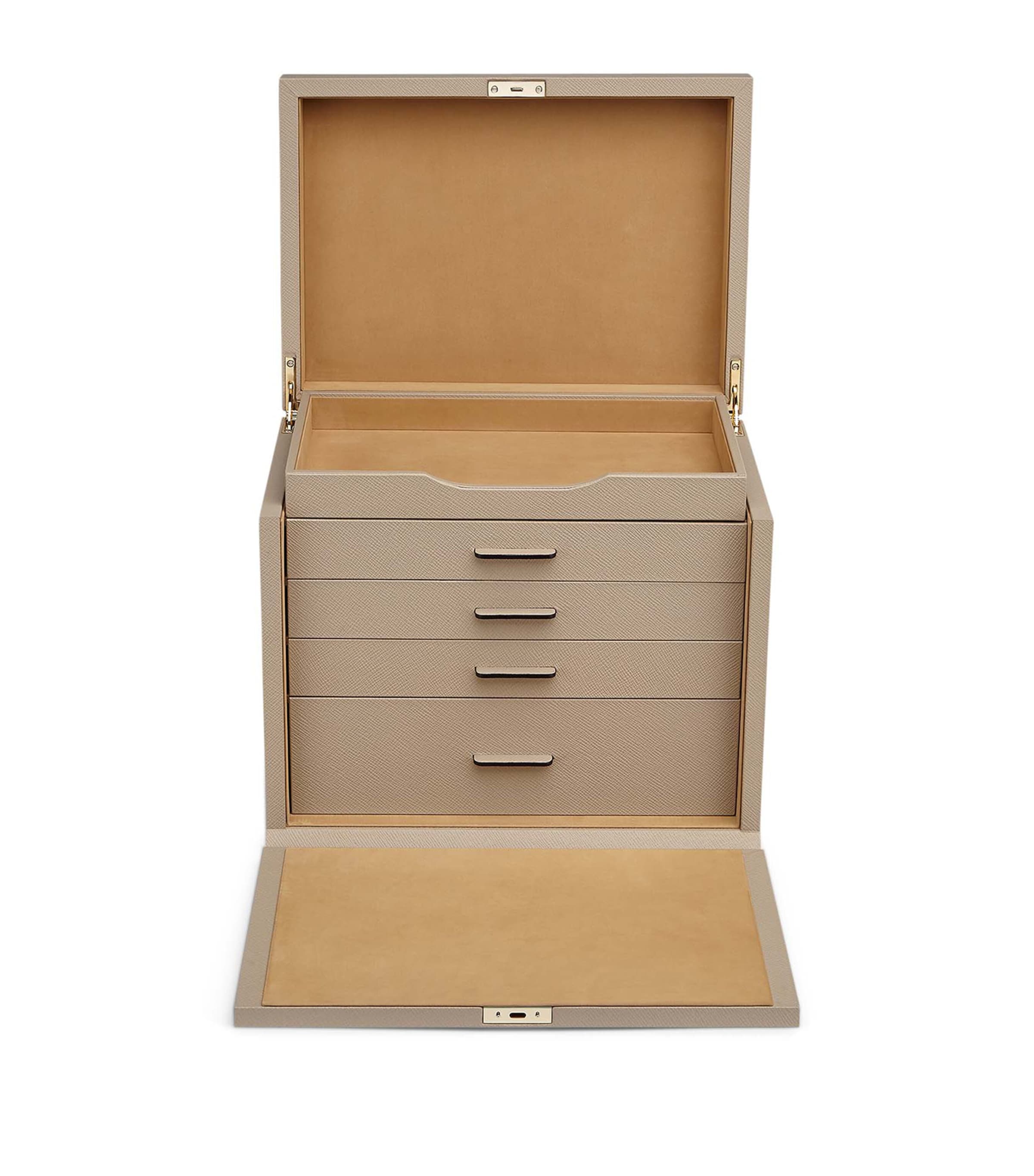 Smythson Deluxe Jewellery Box In Panama In Beige