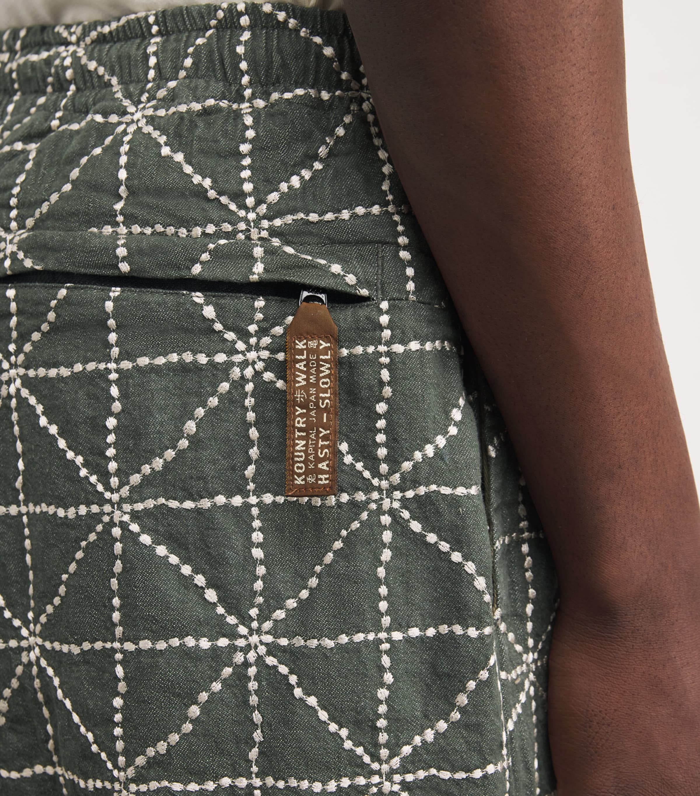 Embroidered Folk Dojo Straight Trousers GREEN Image 6