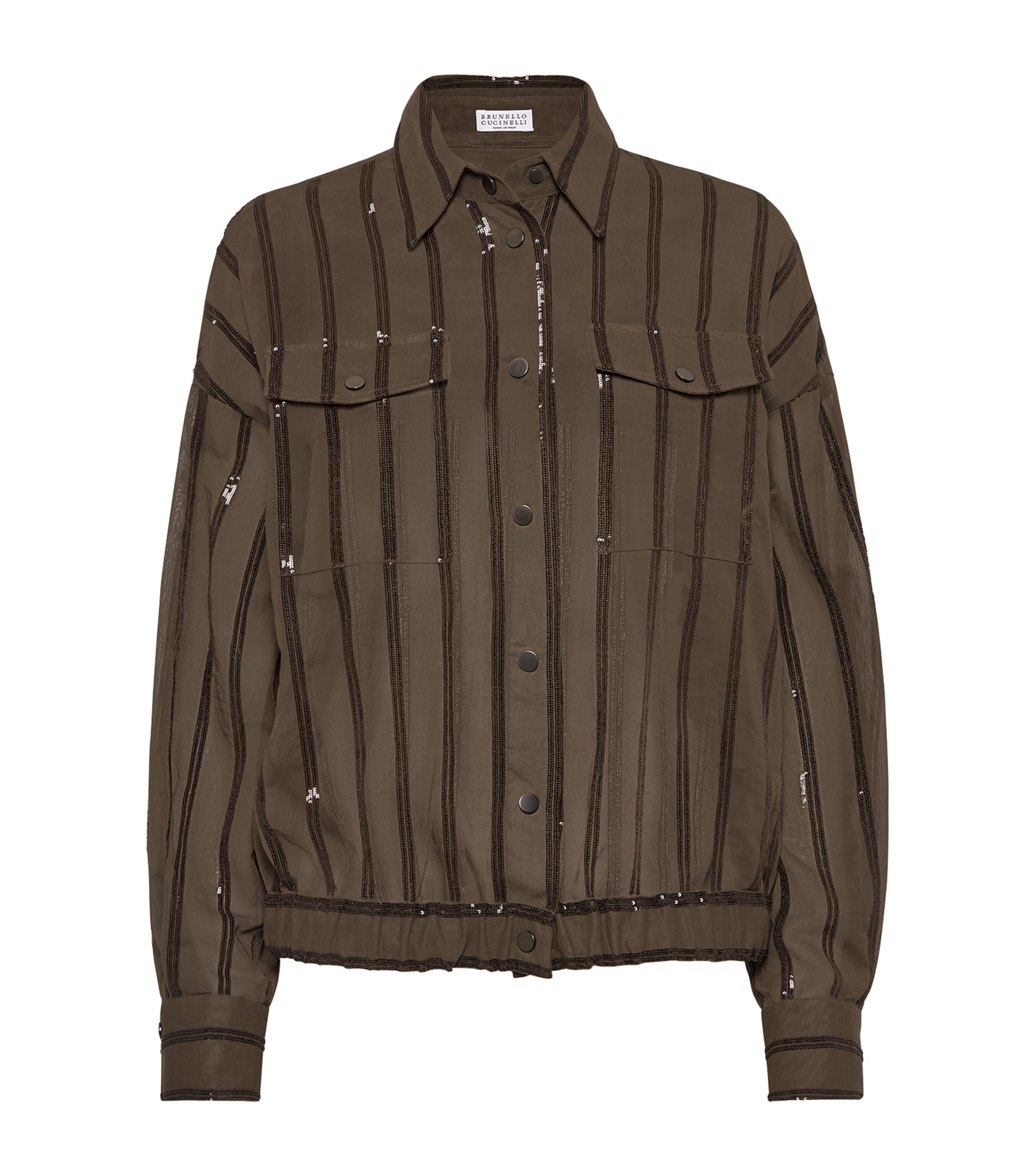 Brunello Cucinelli Cotton Organza Dazzling Stripe Jacket In Brown