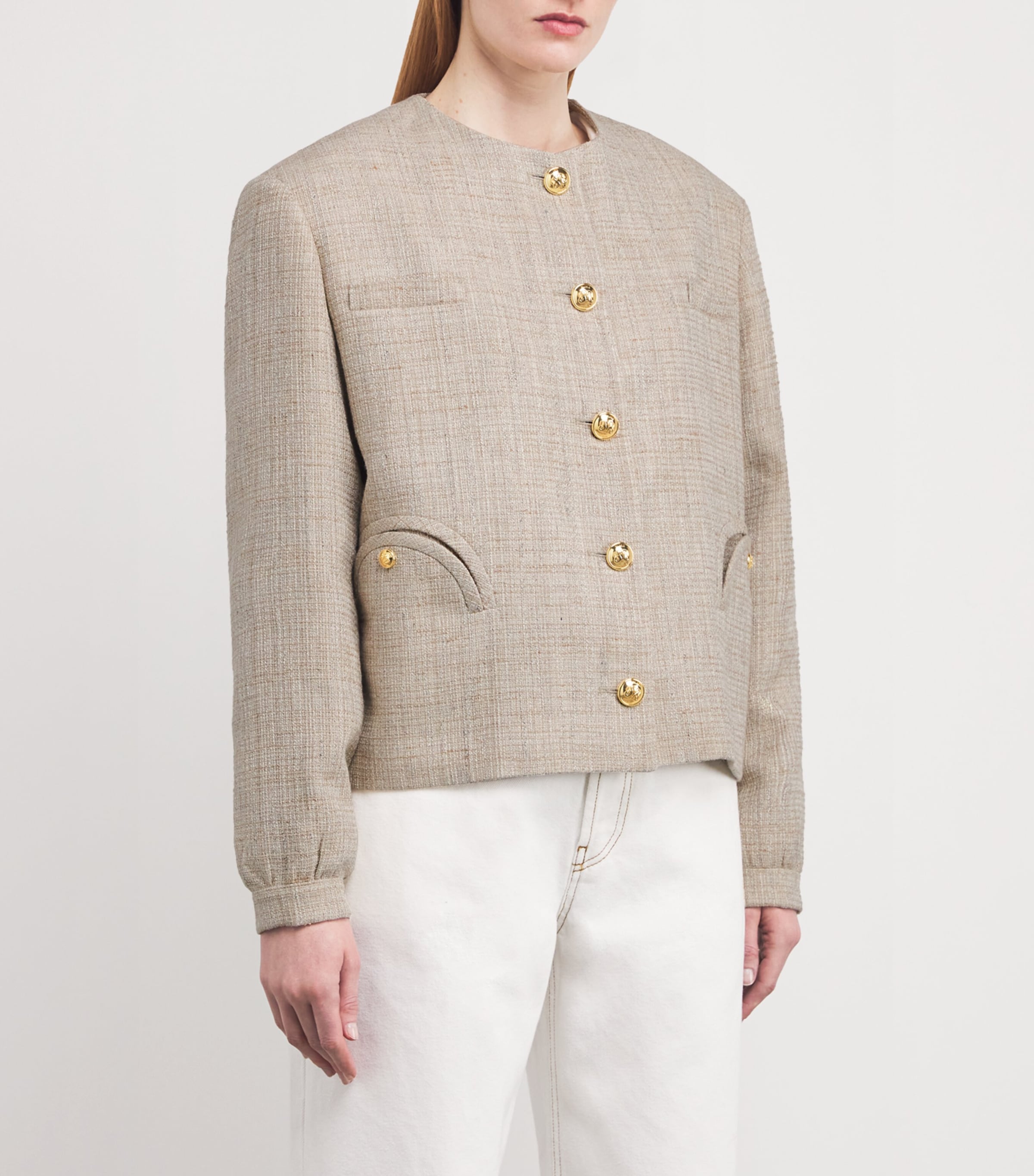 Blazé Milano Womens Cotton-Blend Tweed Gliss Bolero Jacket Sand Image 3