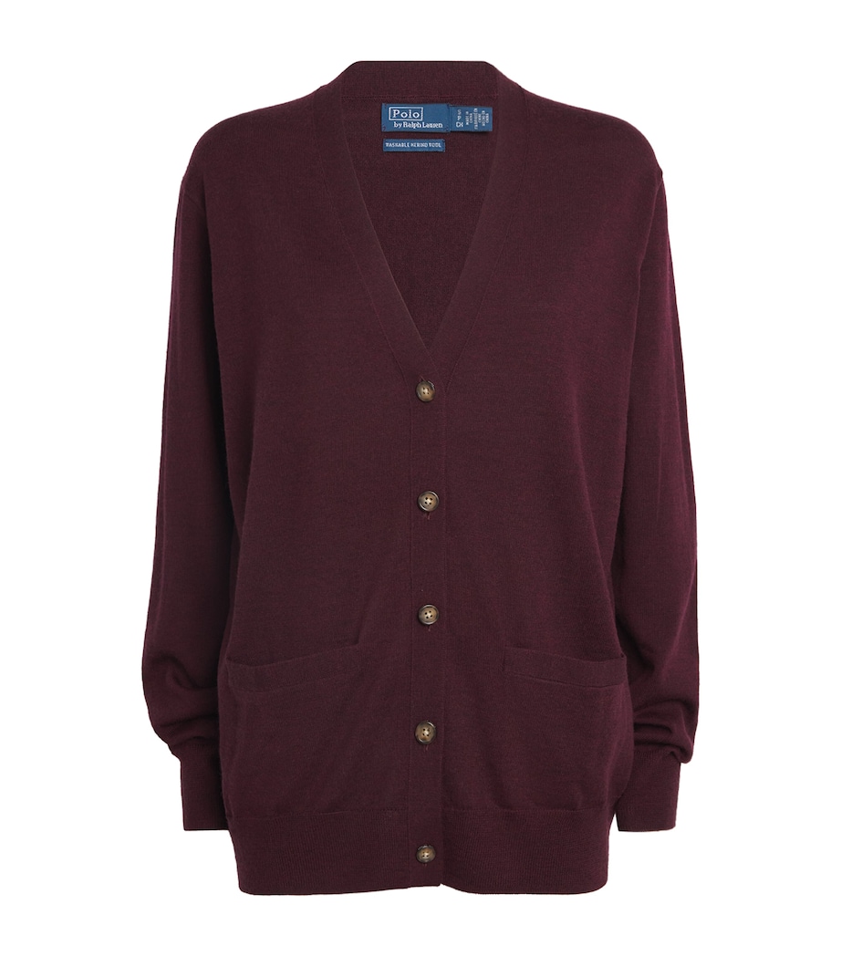Merino Wool V-Neck Cardigan AGED WINE HEATHER Image 1