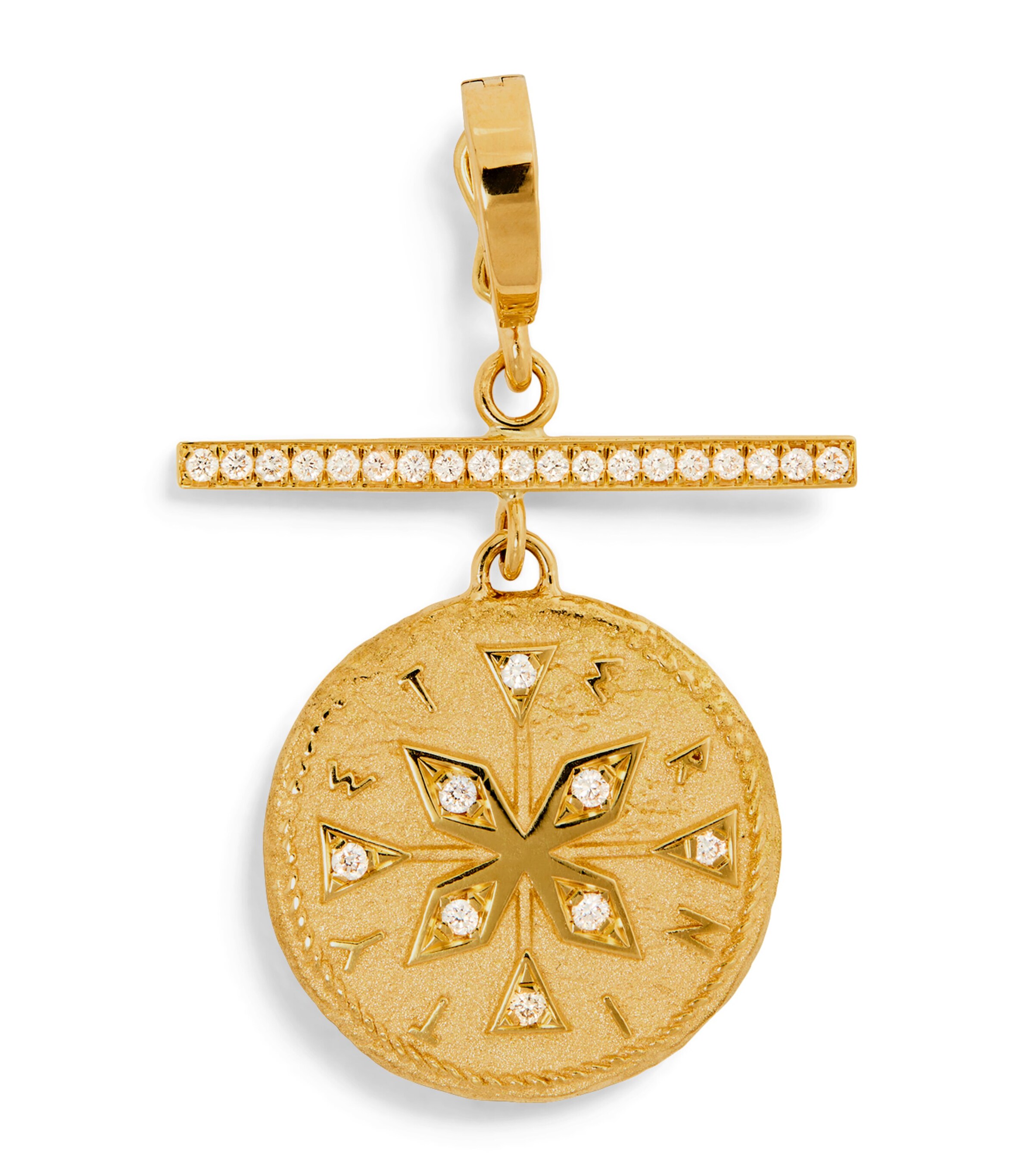 Azlee Small Yellow Gold And Diamond Compass Coin Charm In Gold