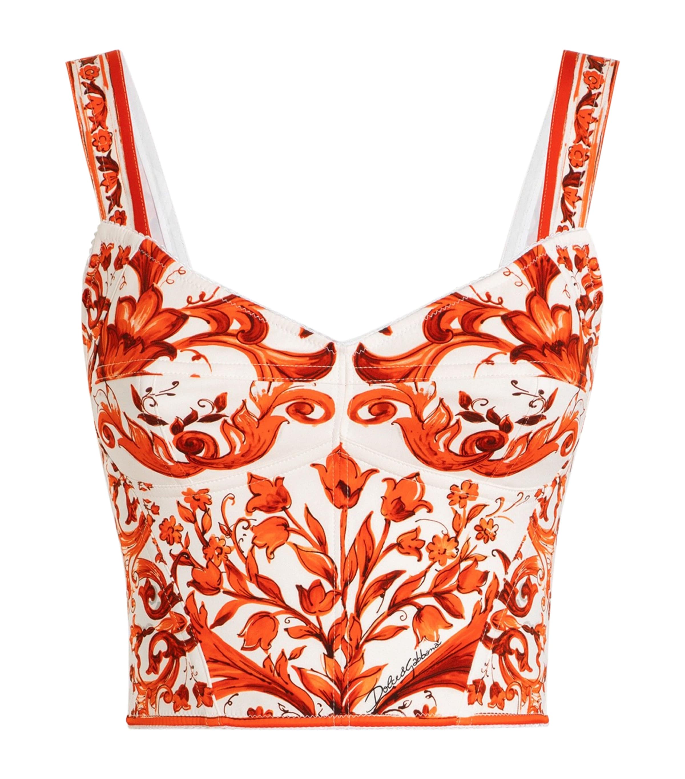 Dolce&Gabbana Womens Silk-Blend Crop Top Combined Colou Image 1