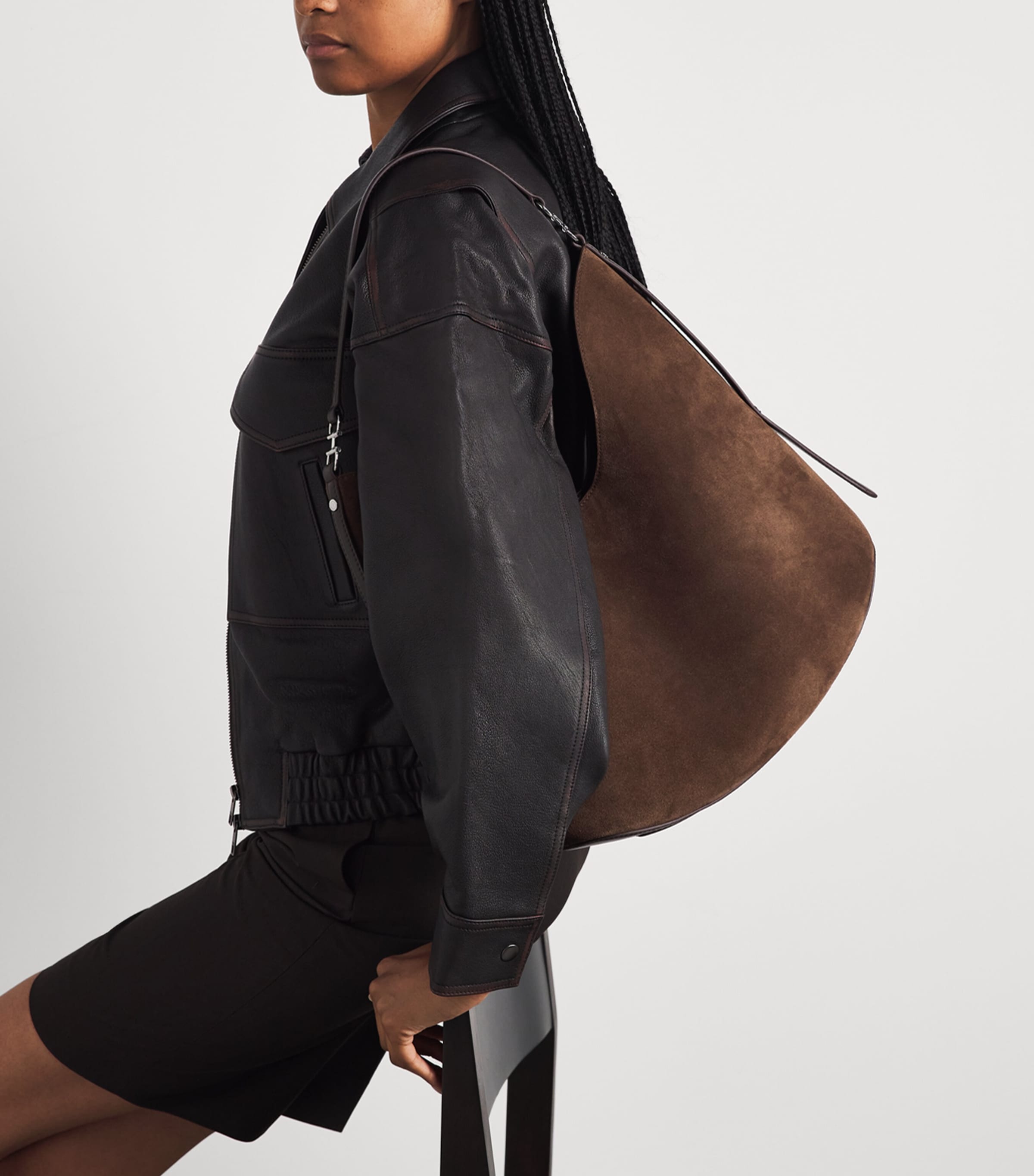 Harrods Medium Suede Penny Shoulder Bag Brown Image 2