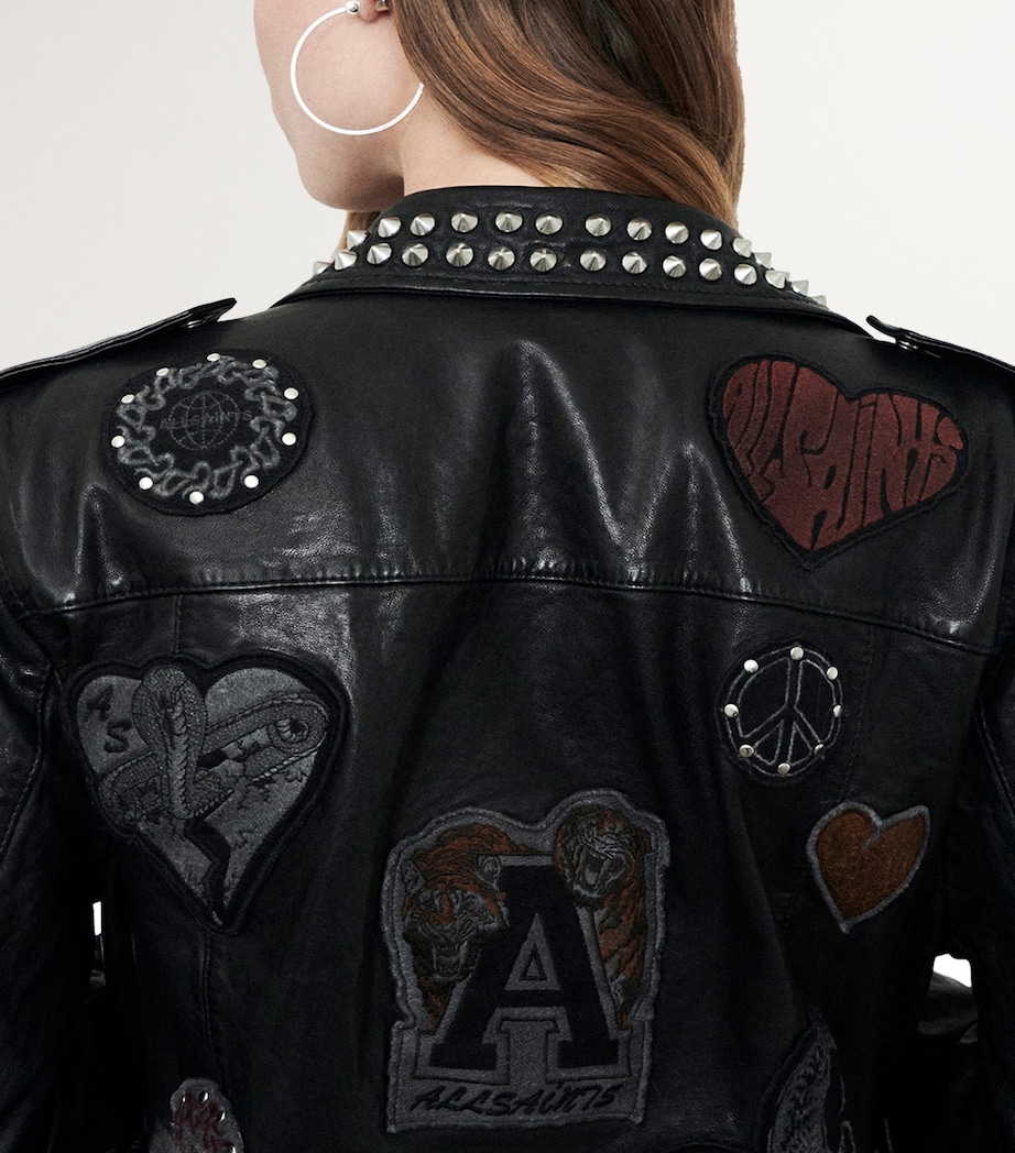 Leather College Biker Jacket BLACK Image 11