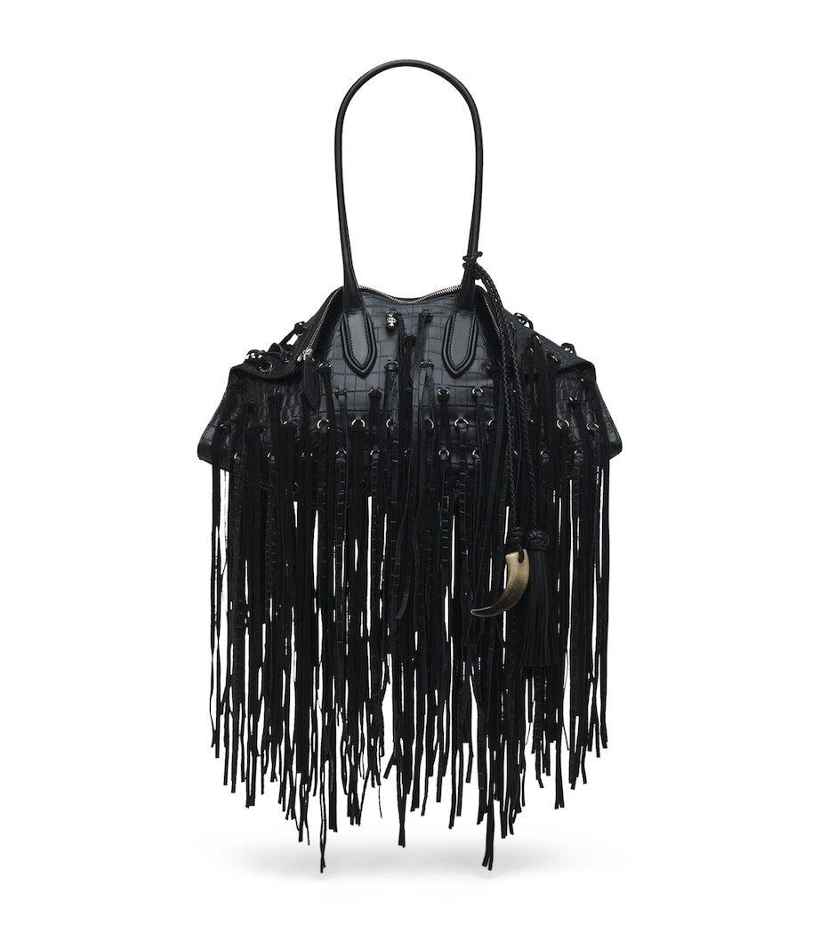 McQueen Fringed Embellished Manta Top-Handle Bag Image 1