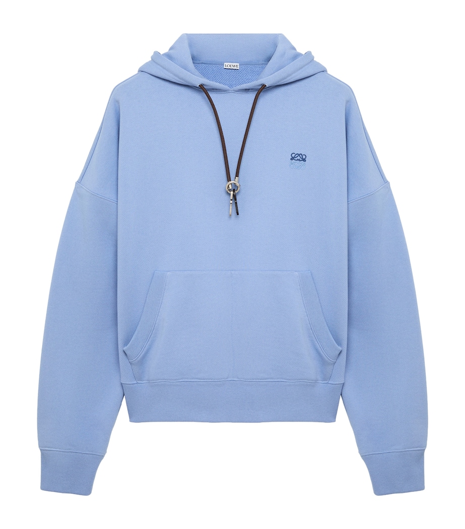 LOEWE Mens Cotton Key-Detail Anagram Hoodie Light Blue Image 1