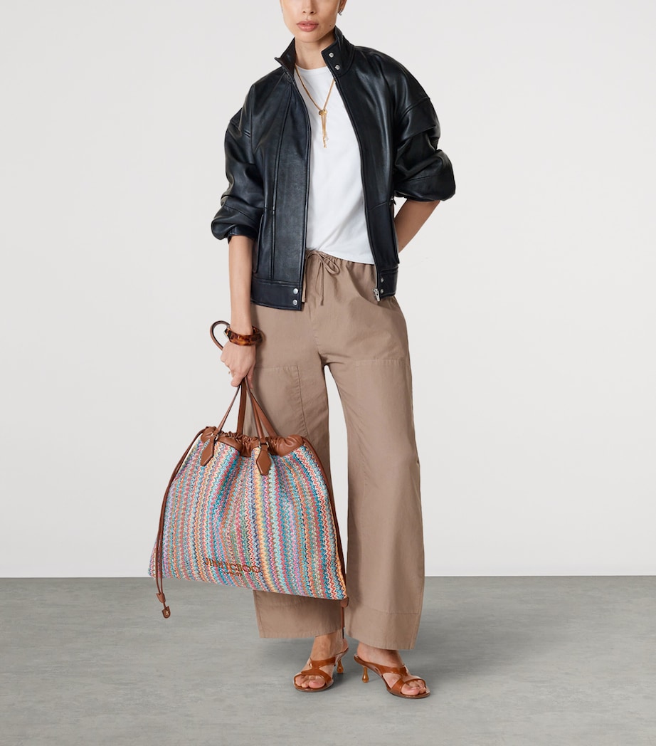 Jimmy Choo Large Raffia Drawstring Tote Bag Multi/tan/light Gold Image 2