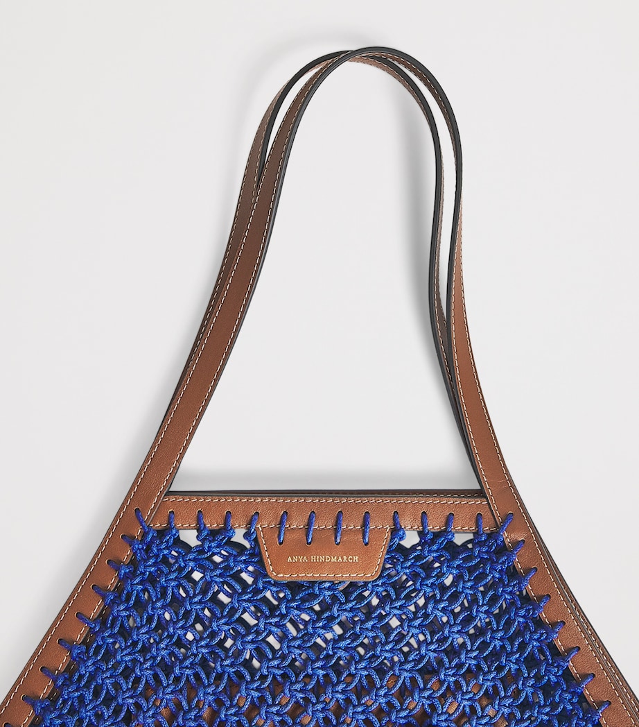 Macrame Fringe Eyes Tote Bag ELECTRIC BLUE Image 4