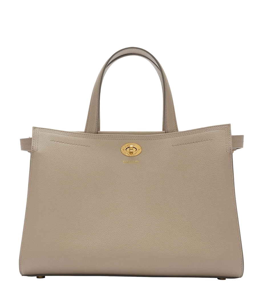 Burberry Womens Small Leather Cotswolds Check Tote Bag Mushroom Image 1
