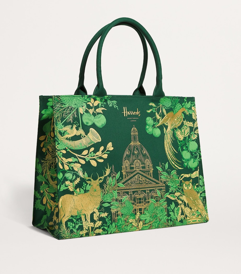 Cotton House of Harrods Jacquard Shopper Bag GREEN Image 2