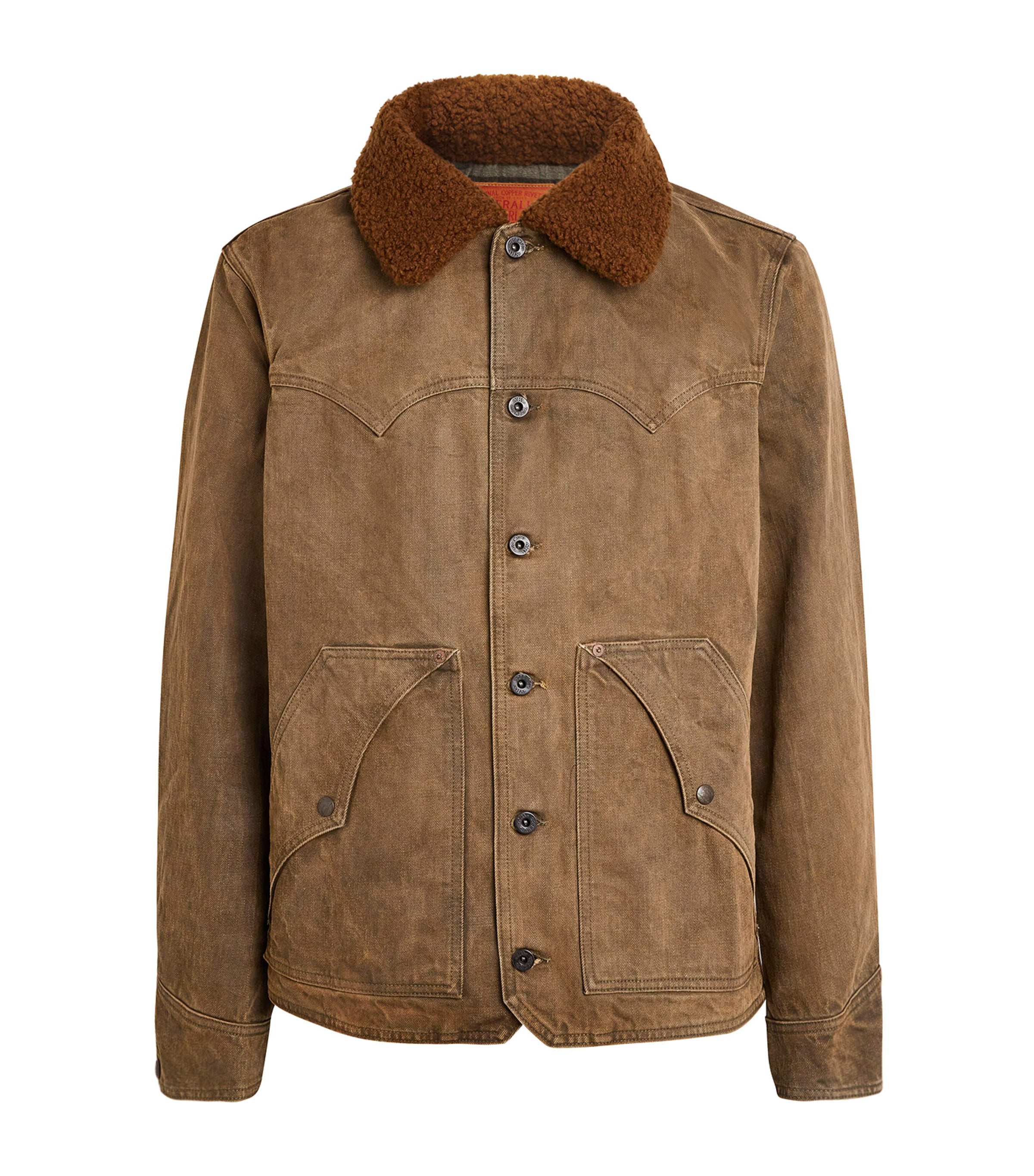 Polo Ralph Lauren Fleece Collar Denim Jacket In Brown