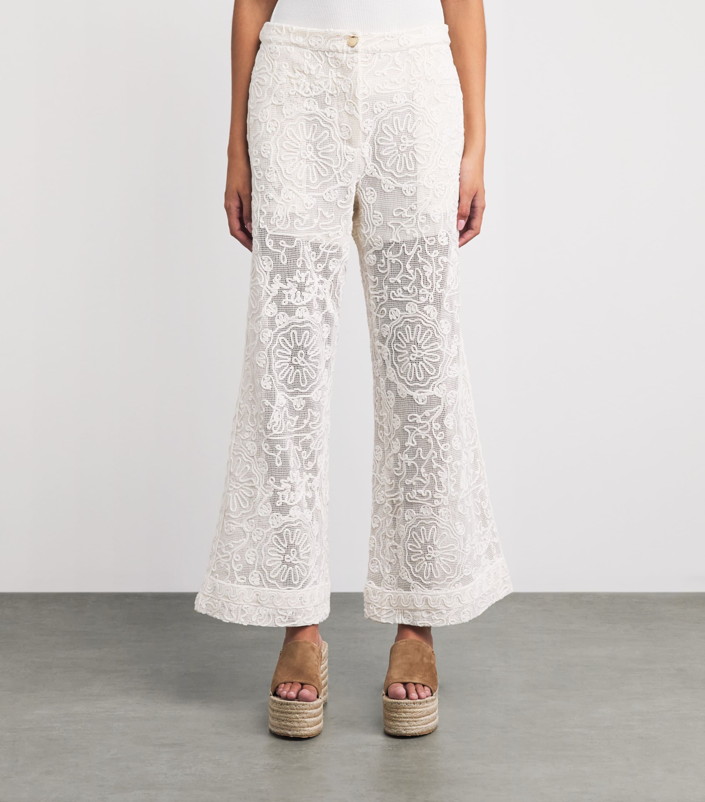 Maje Womens Guipure Lace Flared Trousers Ecru Image 4