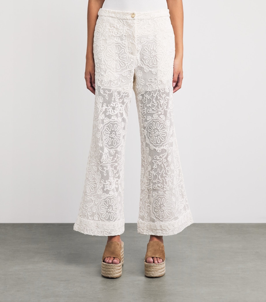 Maje Womens Guipure Lace Flared Trousers Ecru Image 4