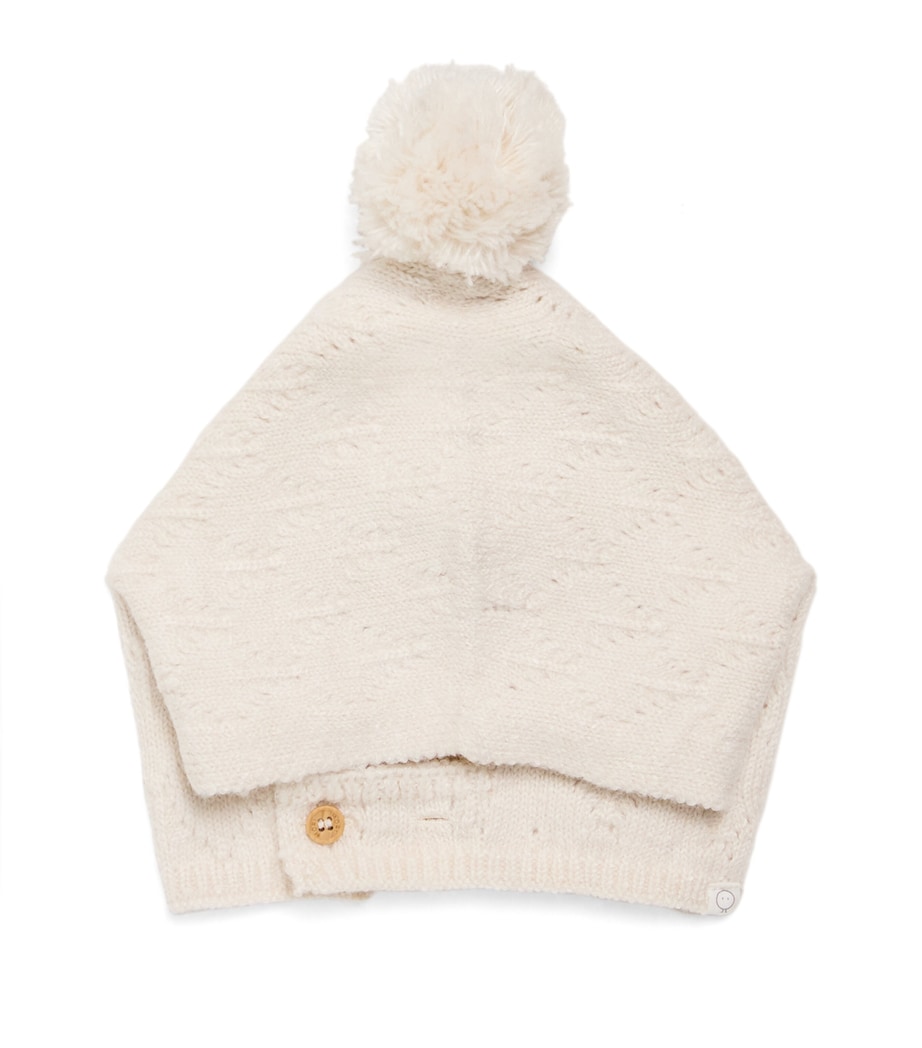 Knitted Pompom Bonnet (0-24 Months) CREAM Image 1