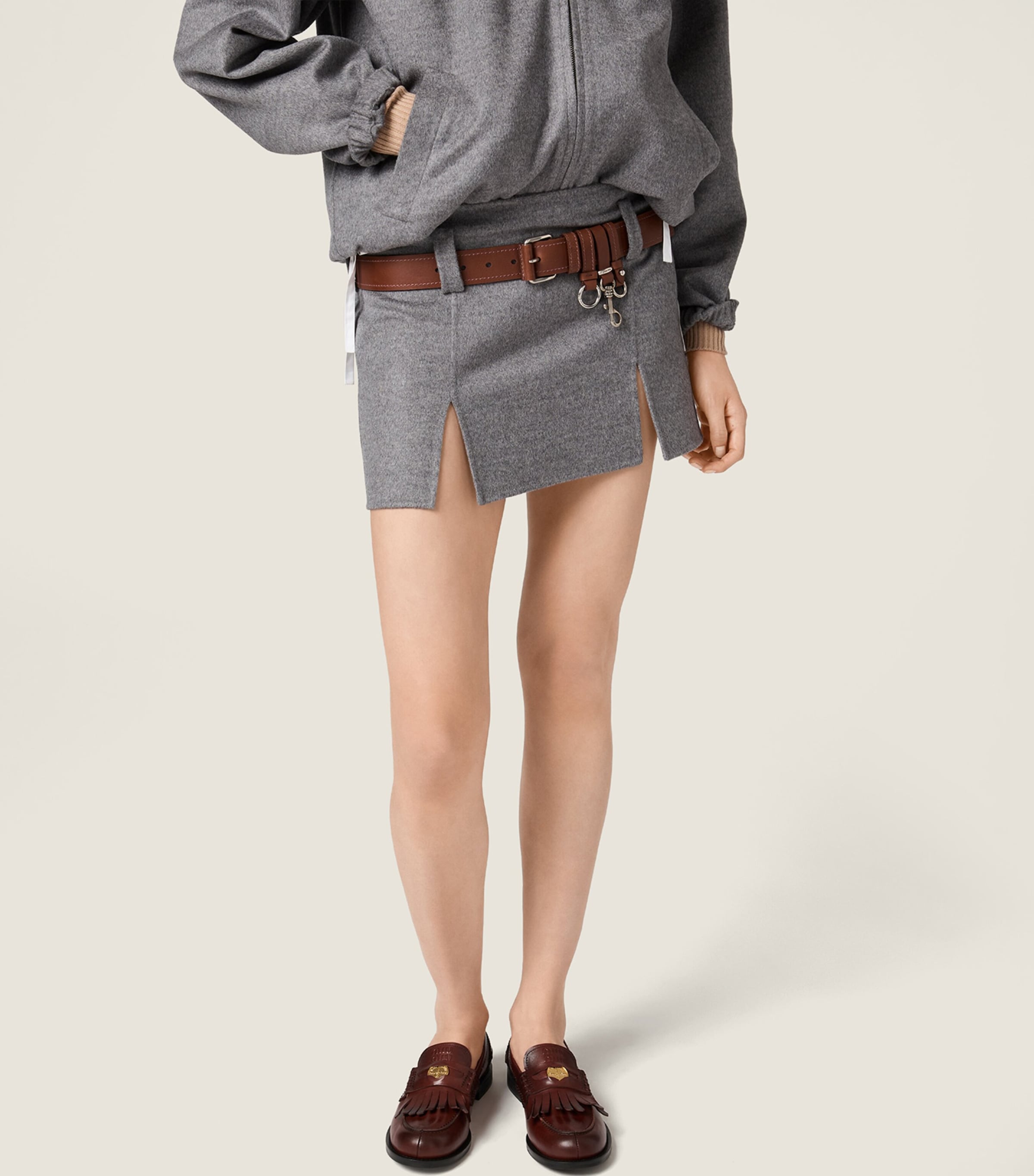 Miu Miu Womens Wool-Cashmere Mini Skirt Grey Image 4
