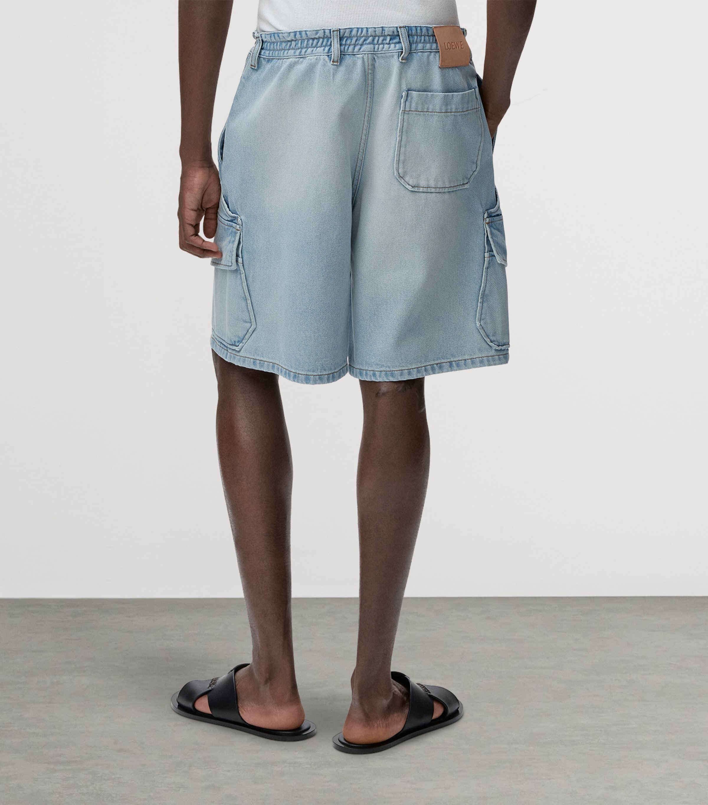 LOEWE Mens x Paula's Ibiza Cargo Denim Shorts Washed Blue Image 4