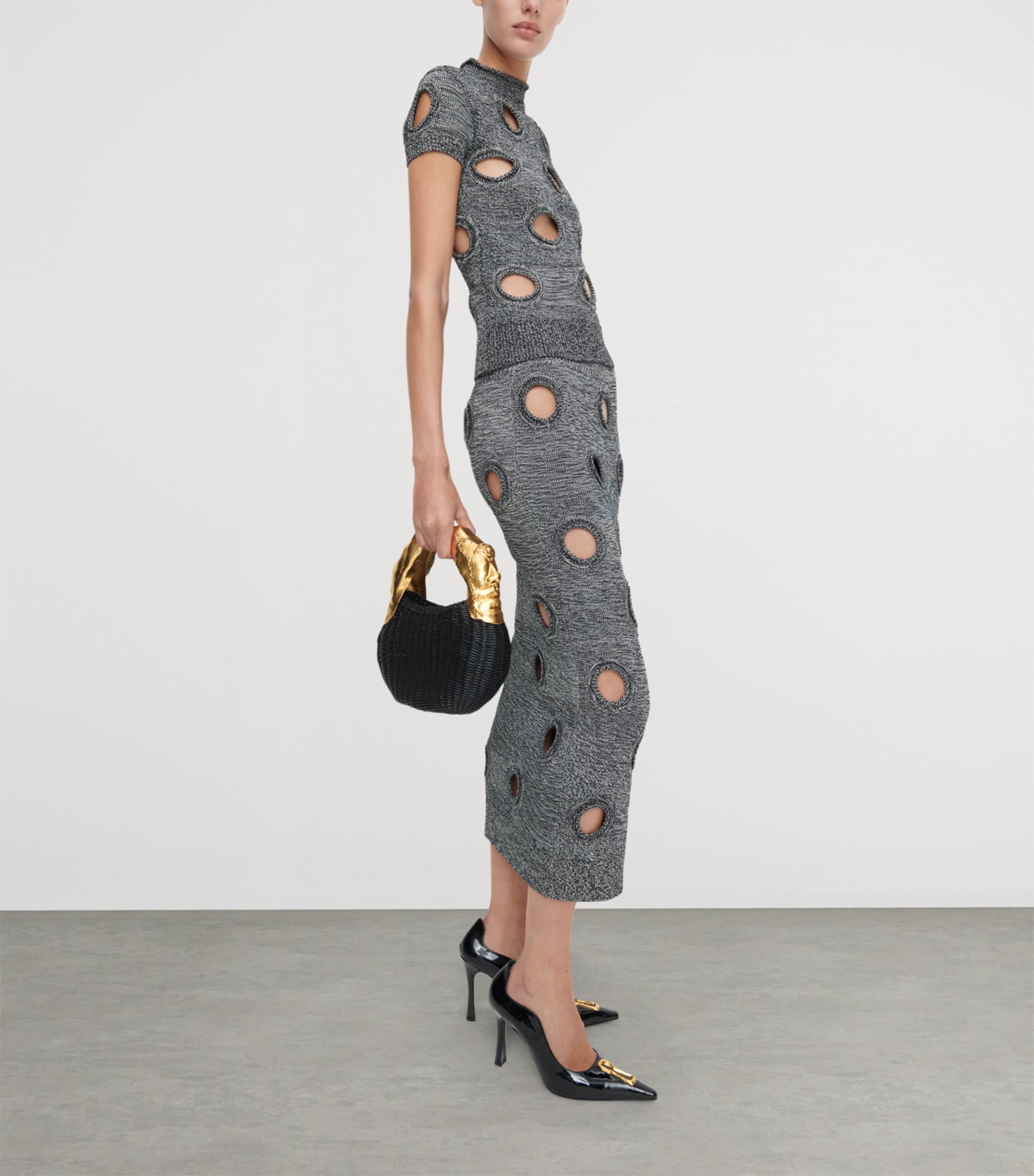 Schiaparelli Womens Knitted Polka-Dot T-Shirt Grey Image 4
