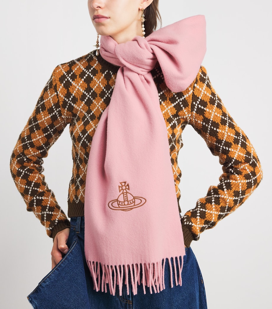 Vivienne Westwood Wool Embroidered Orb Scarf Pink Image 3