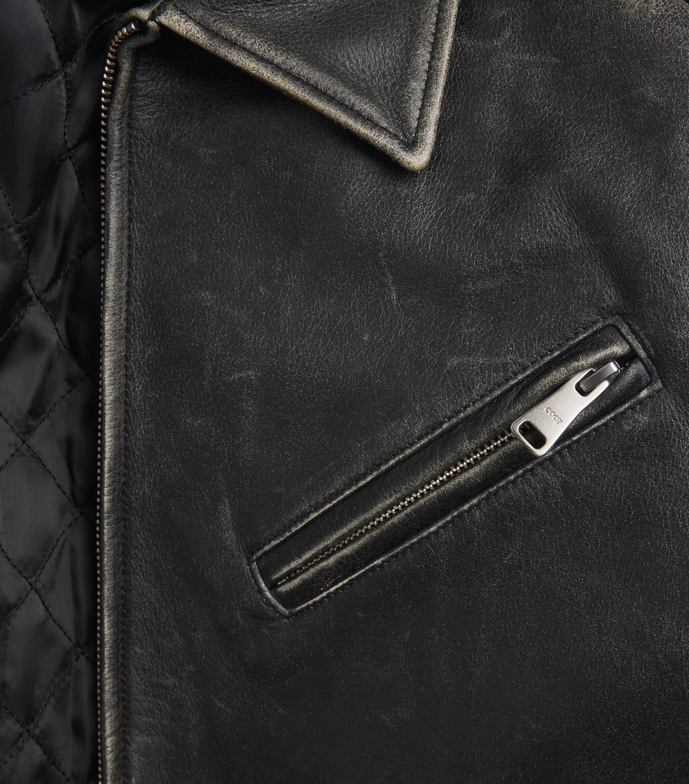 Coor Mens Washed-Leather Bomber Jacket Washed Black Image 2