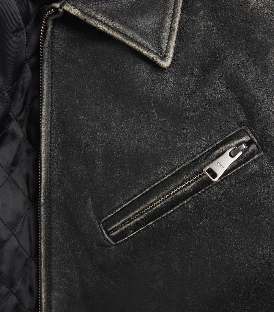 Coor Mens Washed-Leather Bomber Jacket Washed Black Image 2