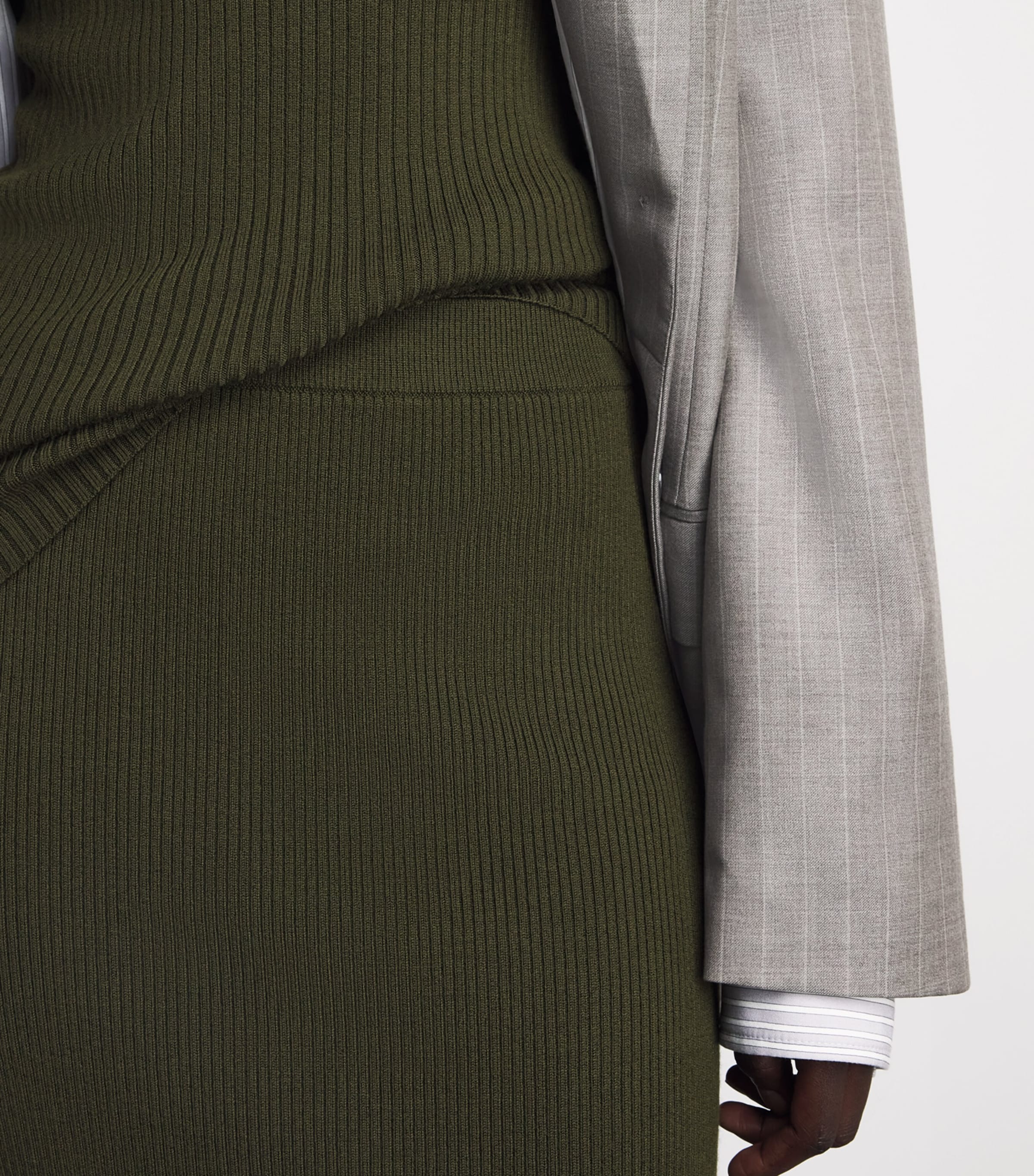 Victoria Beckham Womens Merino Wool-Blend Ribbed Midi Skirt Green Image 3